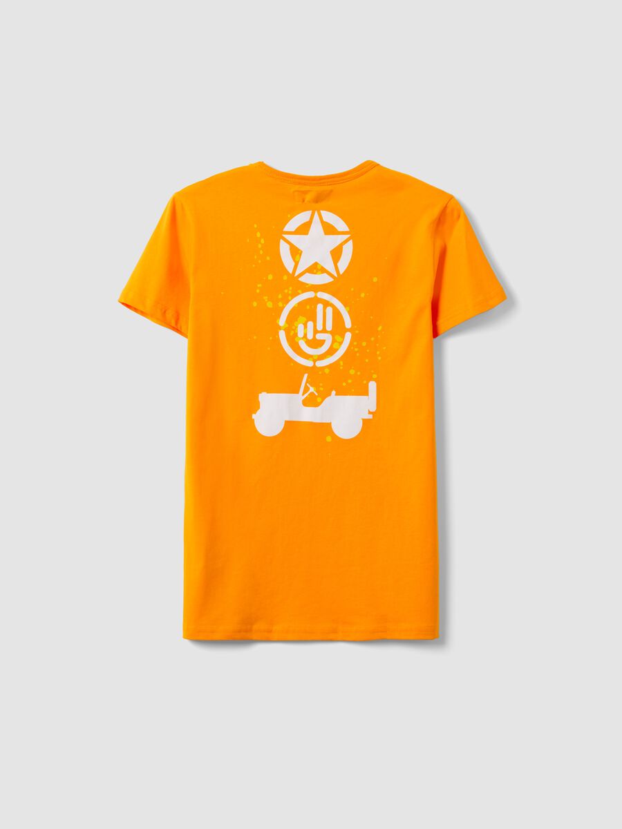 Orange cotton T-shirt for kids, regular fit with print_1