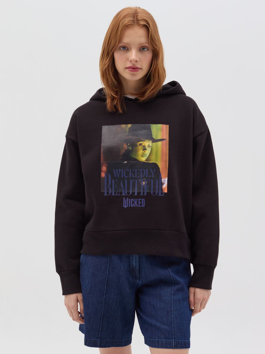 Sweatshirt with hood and Wicked print_0