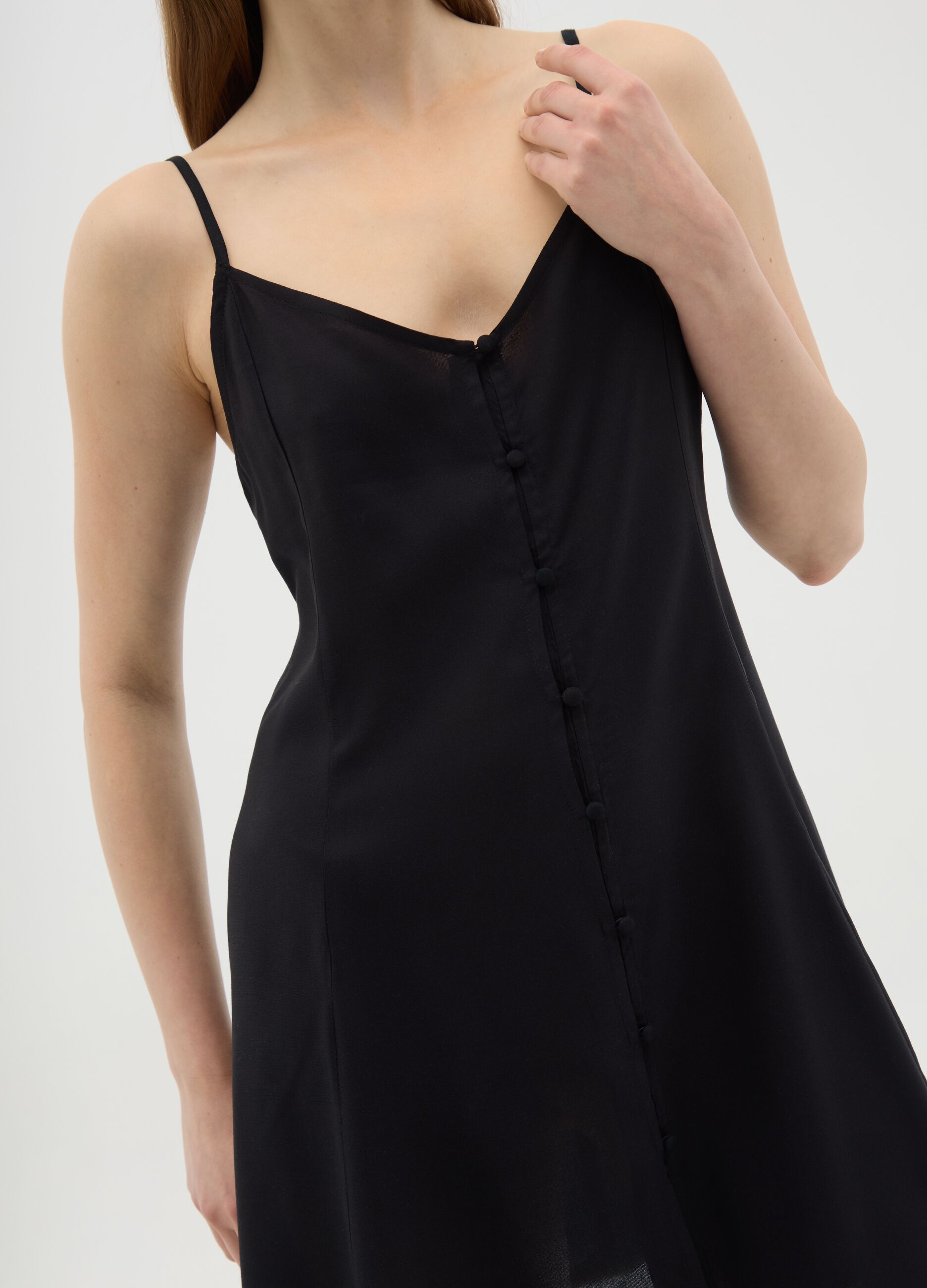 Women's Black Pure Viscose Slip Dress Slim Fit
