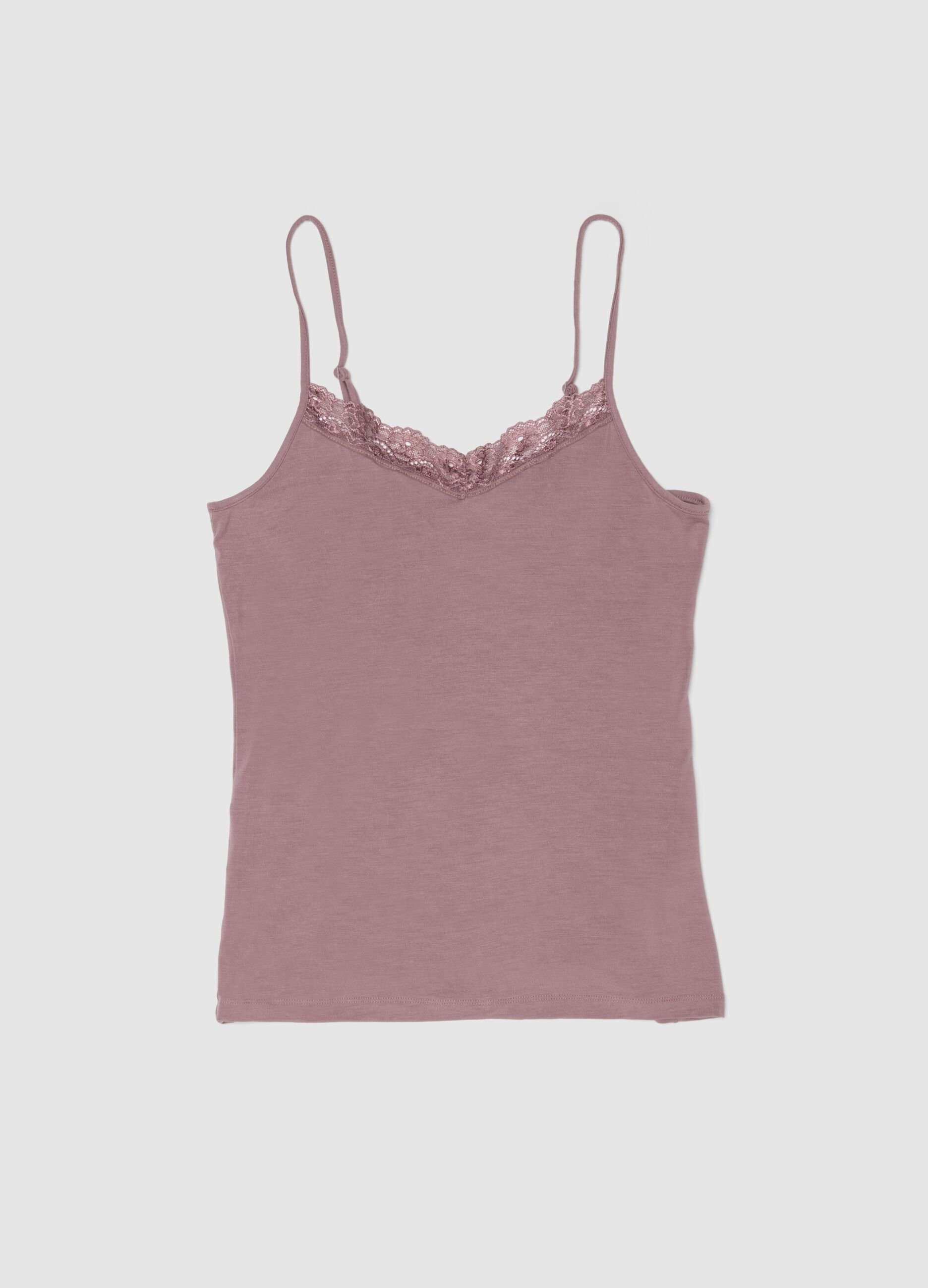 Canottiera in viscosa elasticizzata rosa slim fit con pizzo