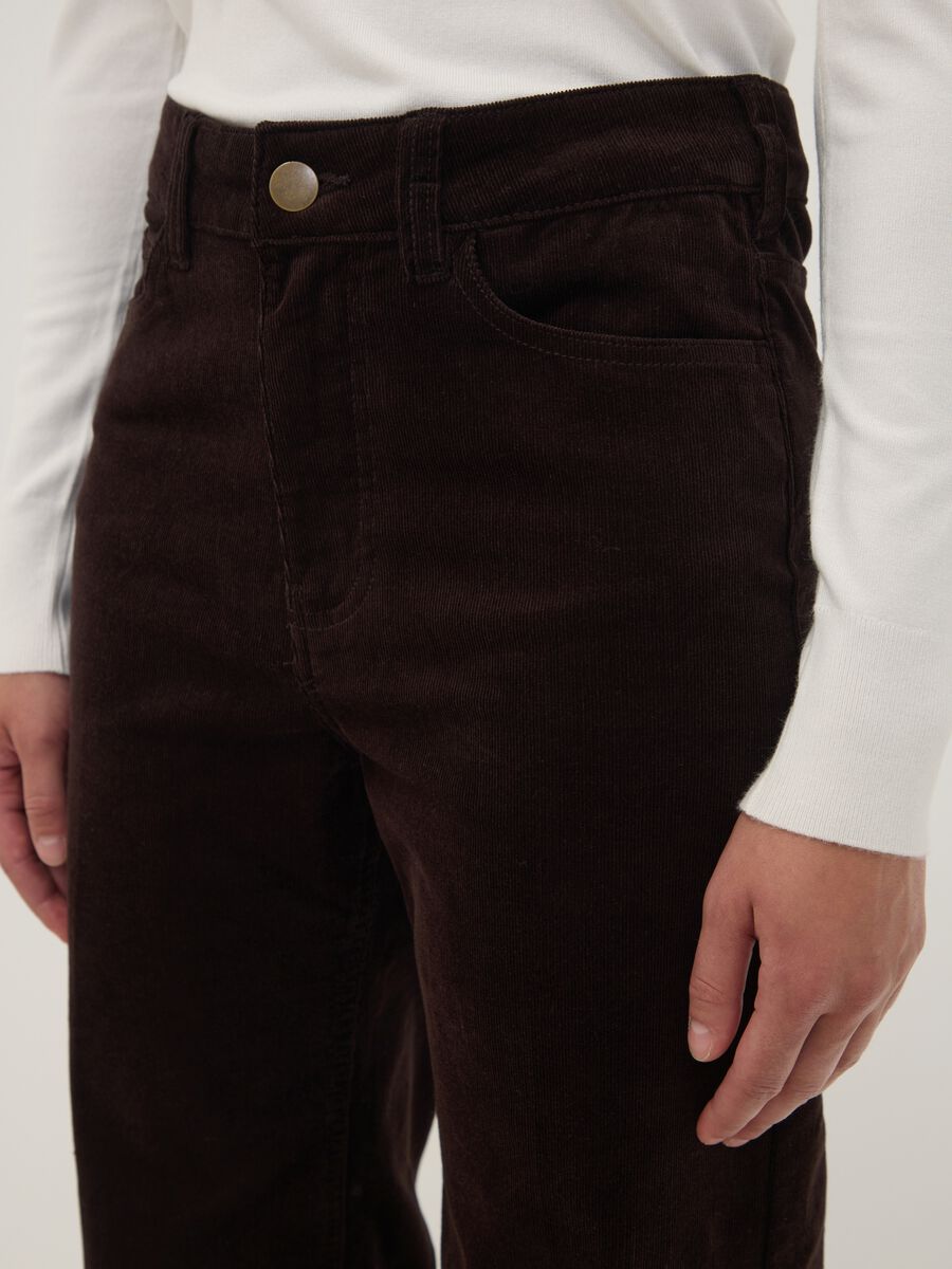 Pantaloni marroni in cotone elasticizzato a coste straight fit_2