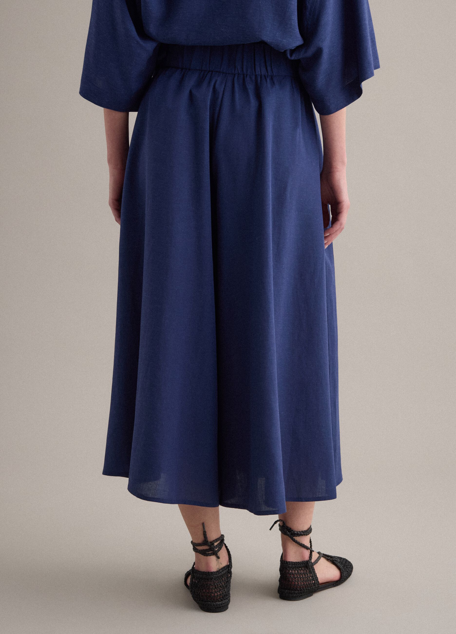 Multicoloured striped skirt in a viscose-linen blend