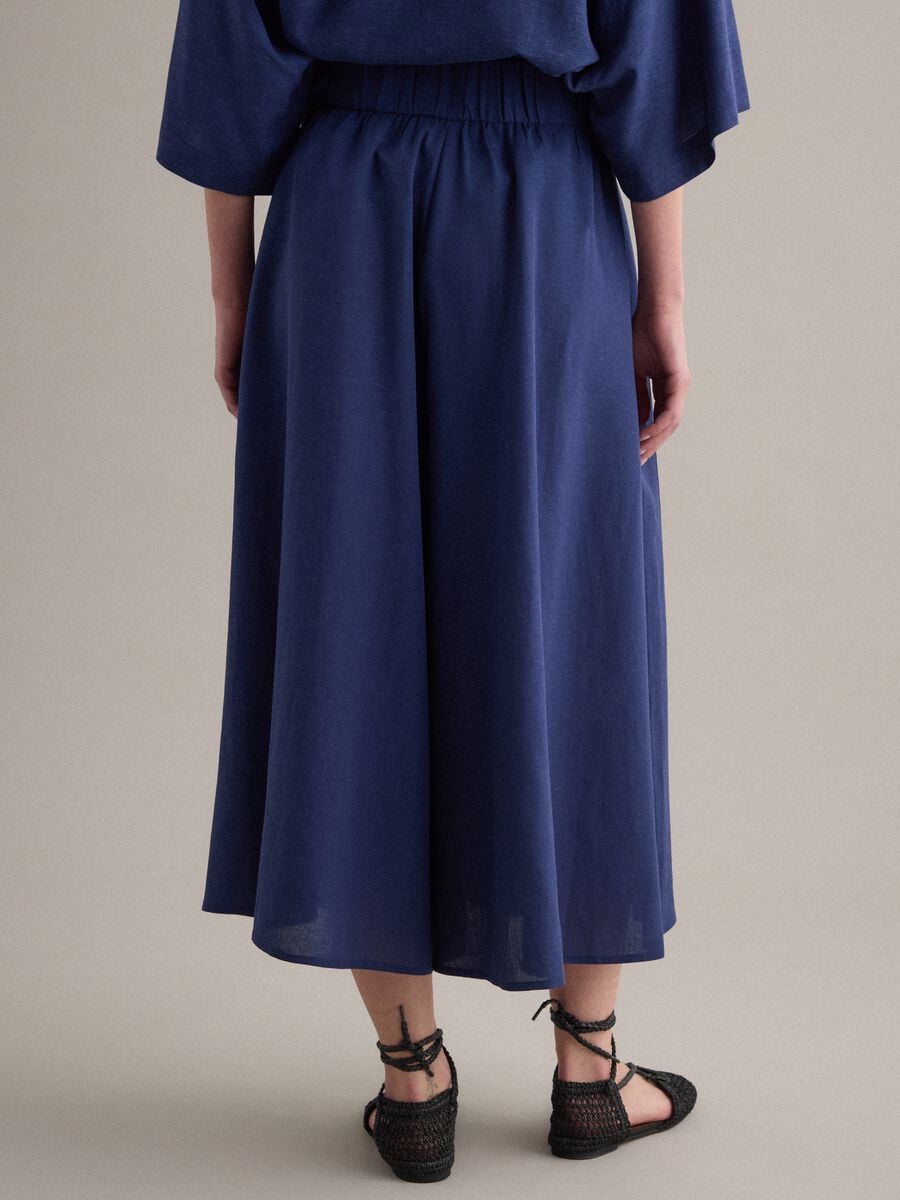 Gonna pantalone blu in misto viscosa e lino_2
