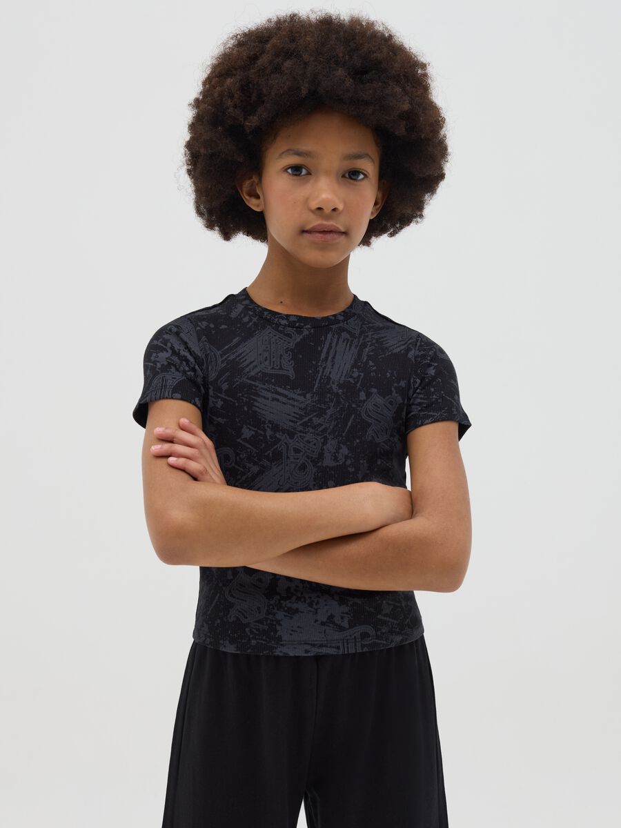 Black short-sleeves T-shirt with tie-dye style_0