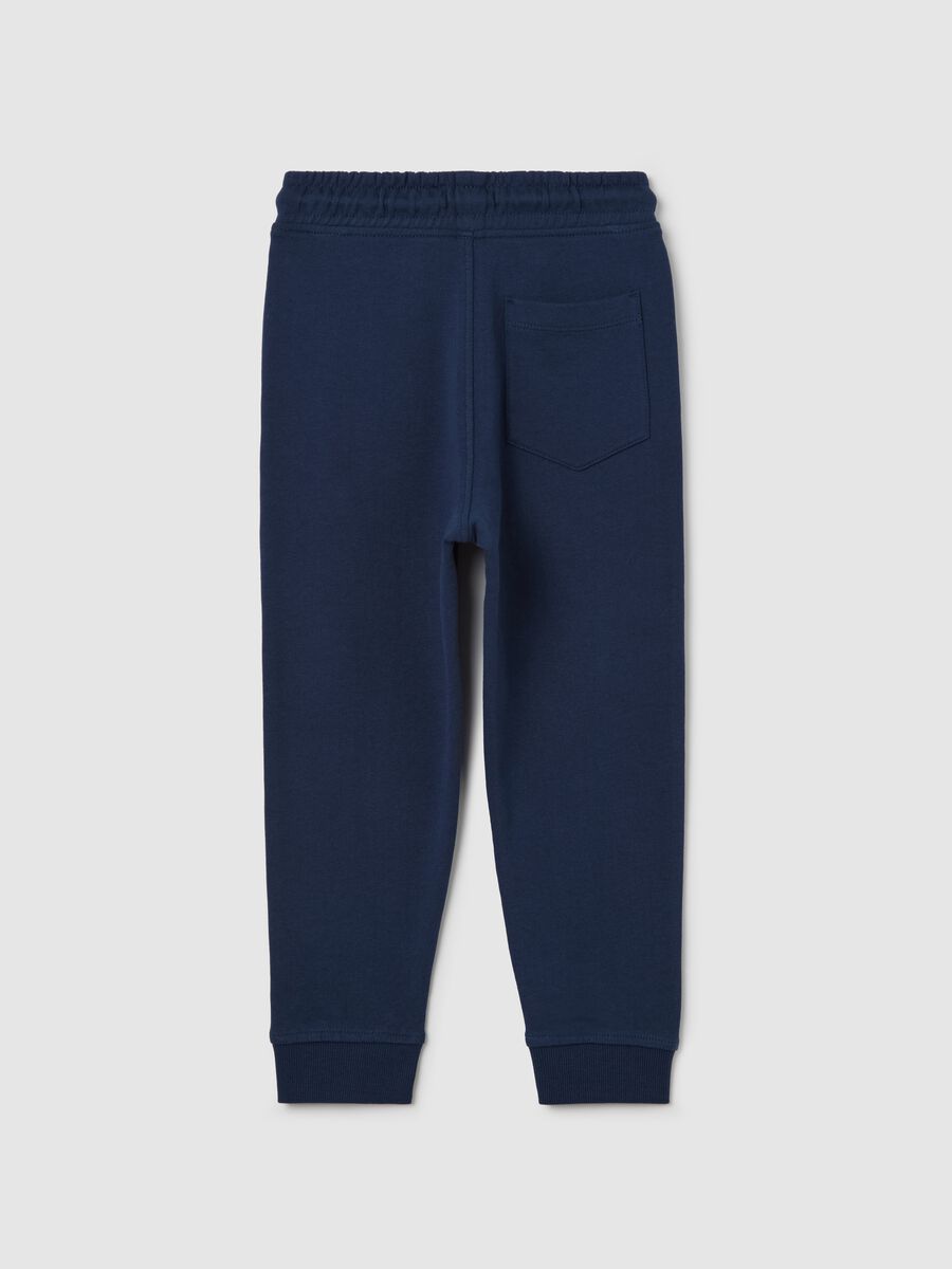 Blue cotton joggers with drawstring and print_1