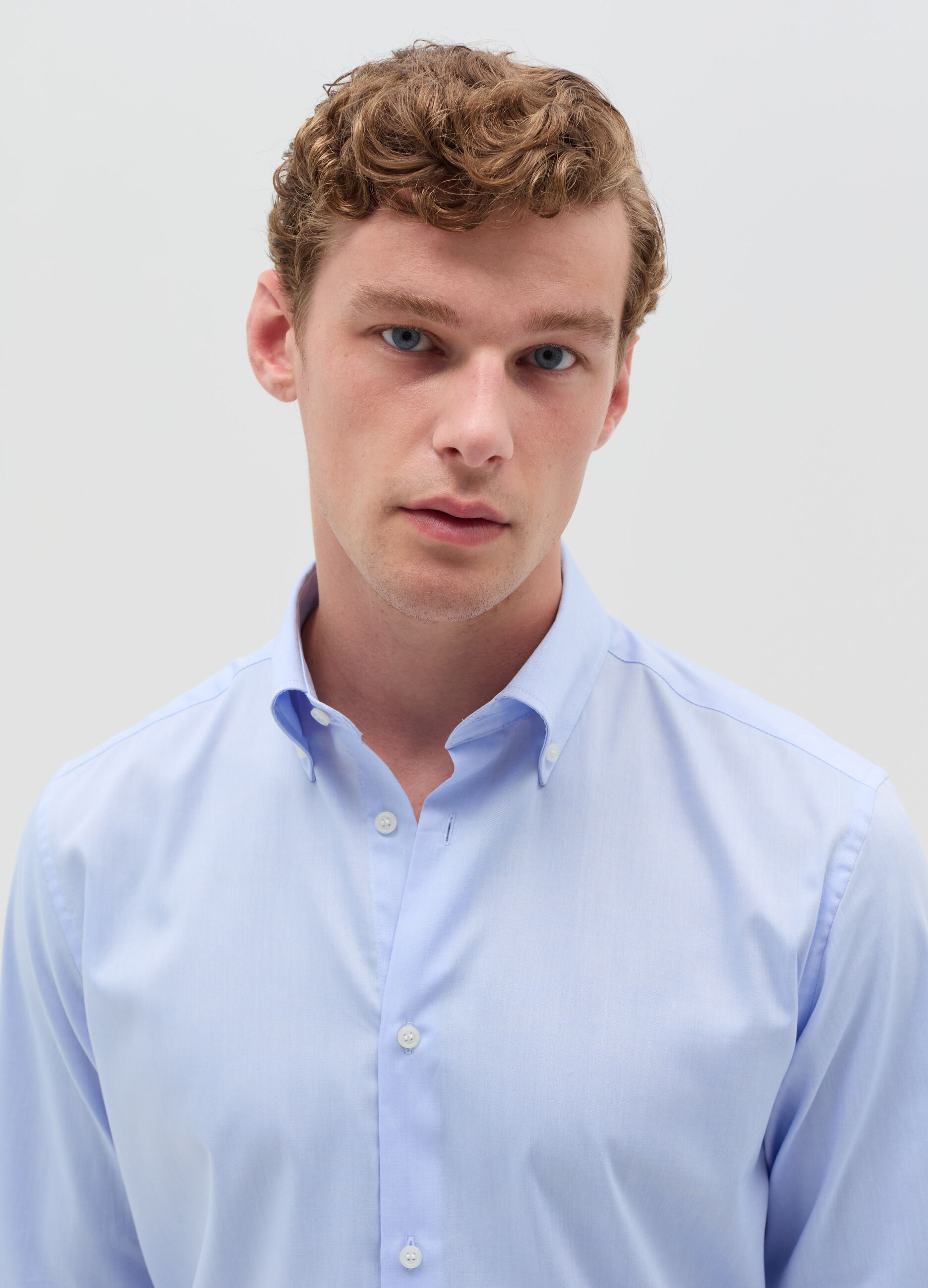 Camicia uomo manica lunga in cotone azzurro