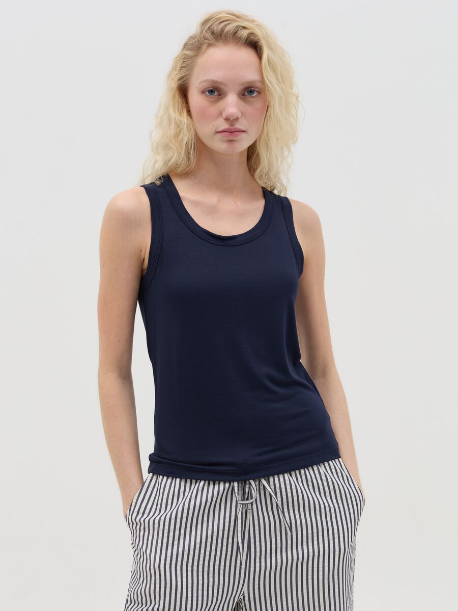 Basic blue tank top in stretch viscose_0