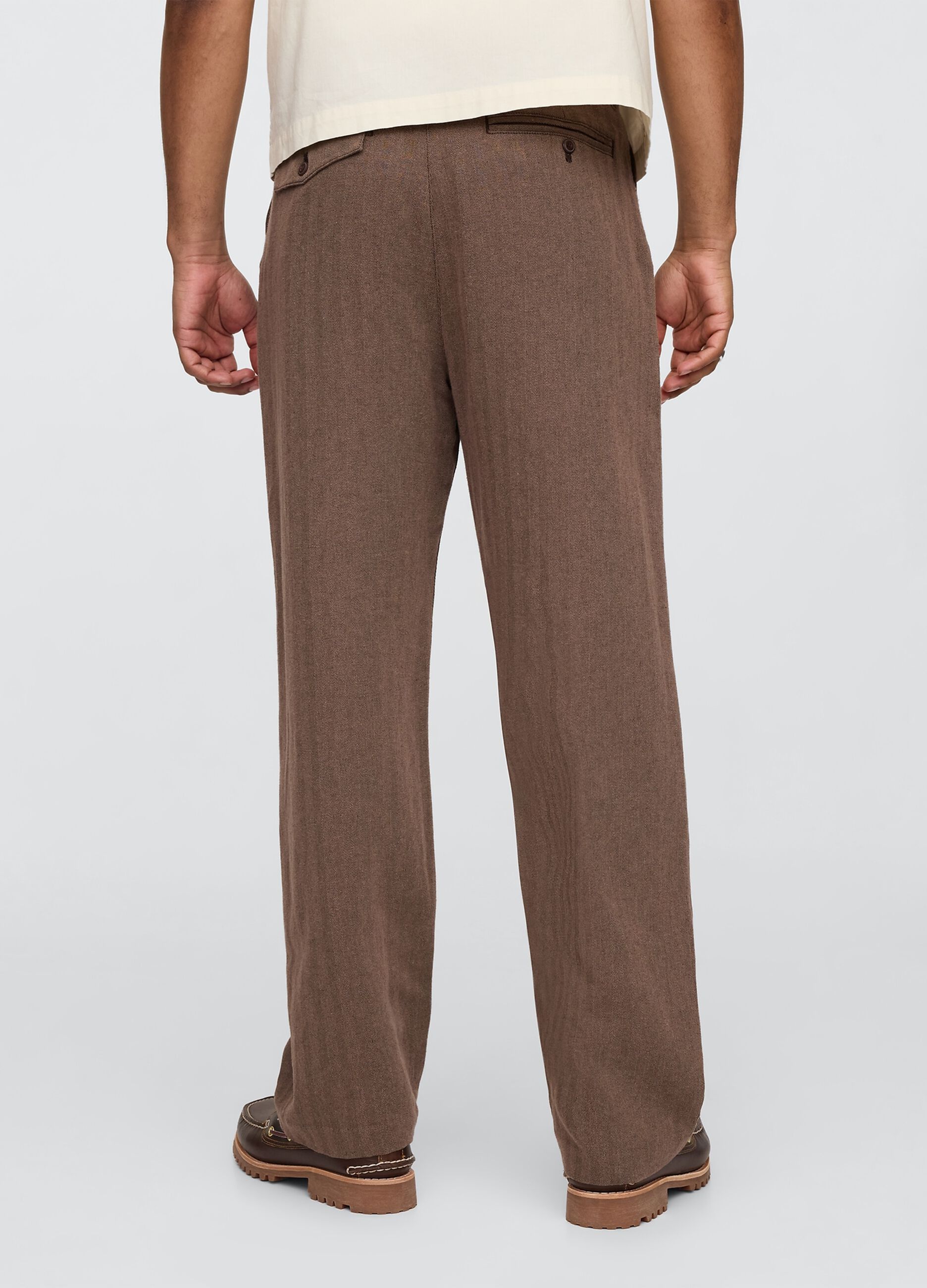 Pantaloni marroni in lino e cotone