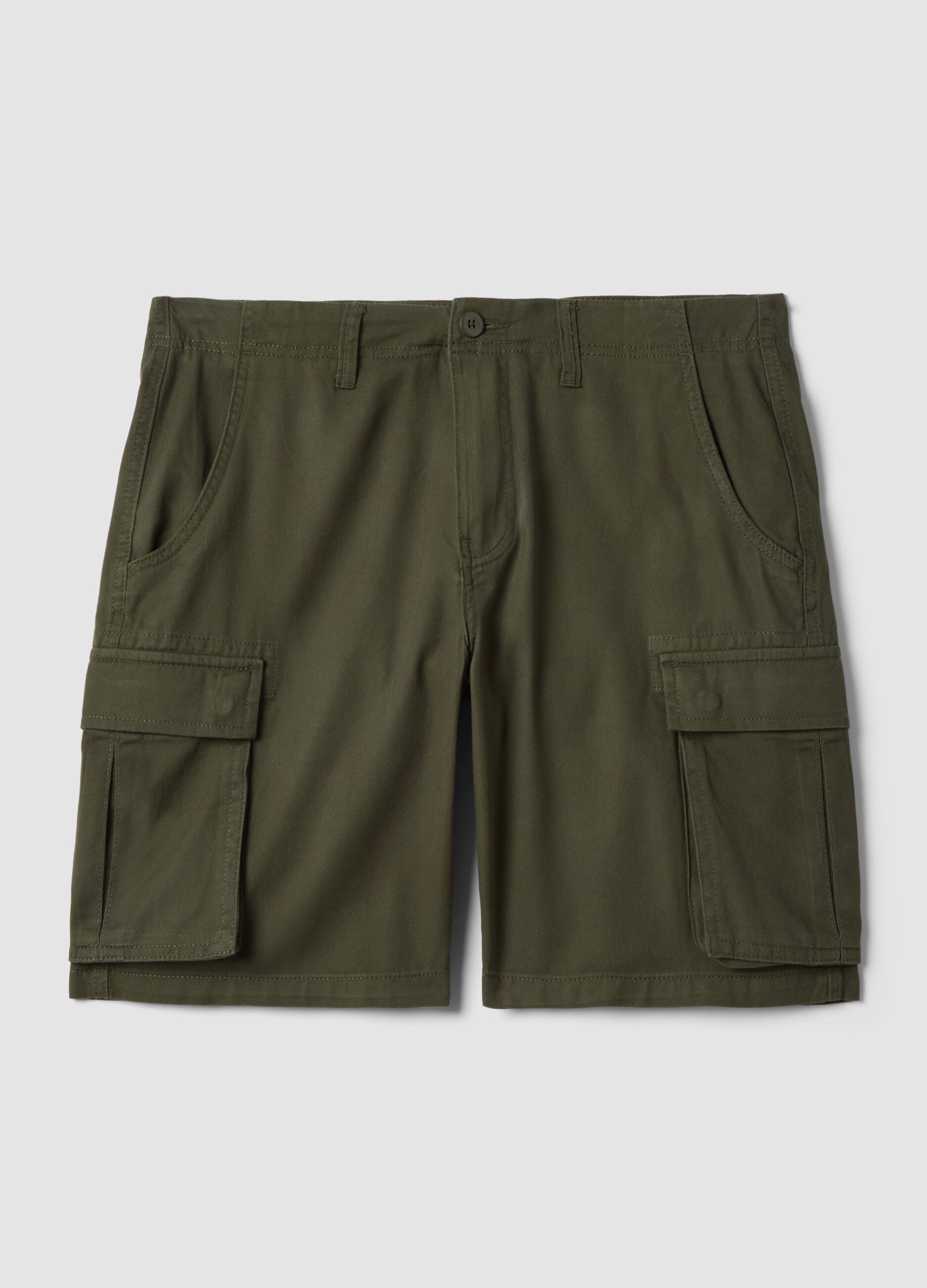 Green pure cotton regular-fit cargo shorts