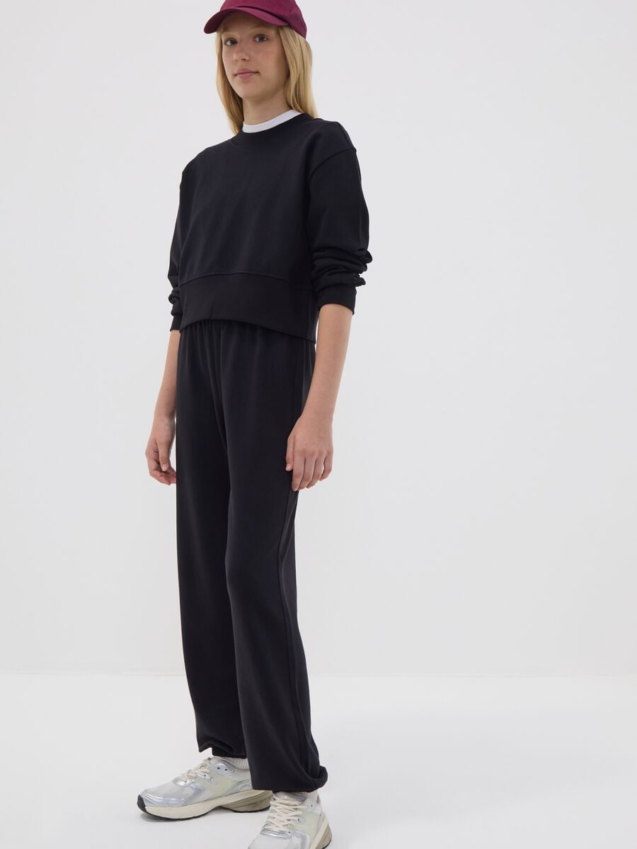 Pantaloni jogger neri in misto cotone organico e viscosa per ragazza_1