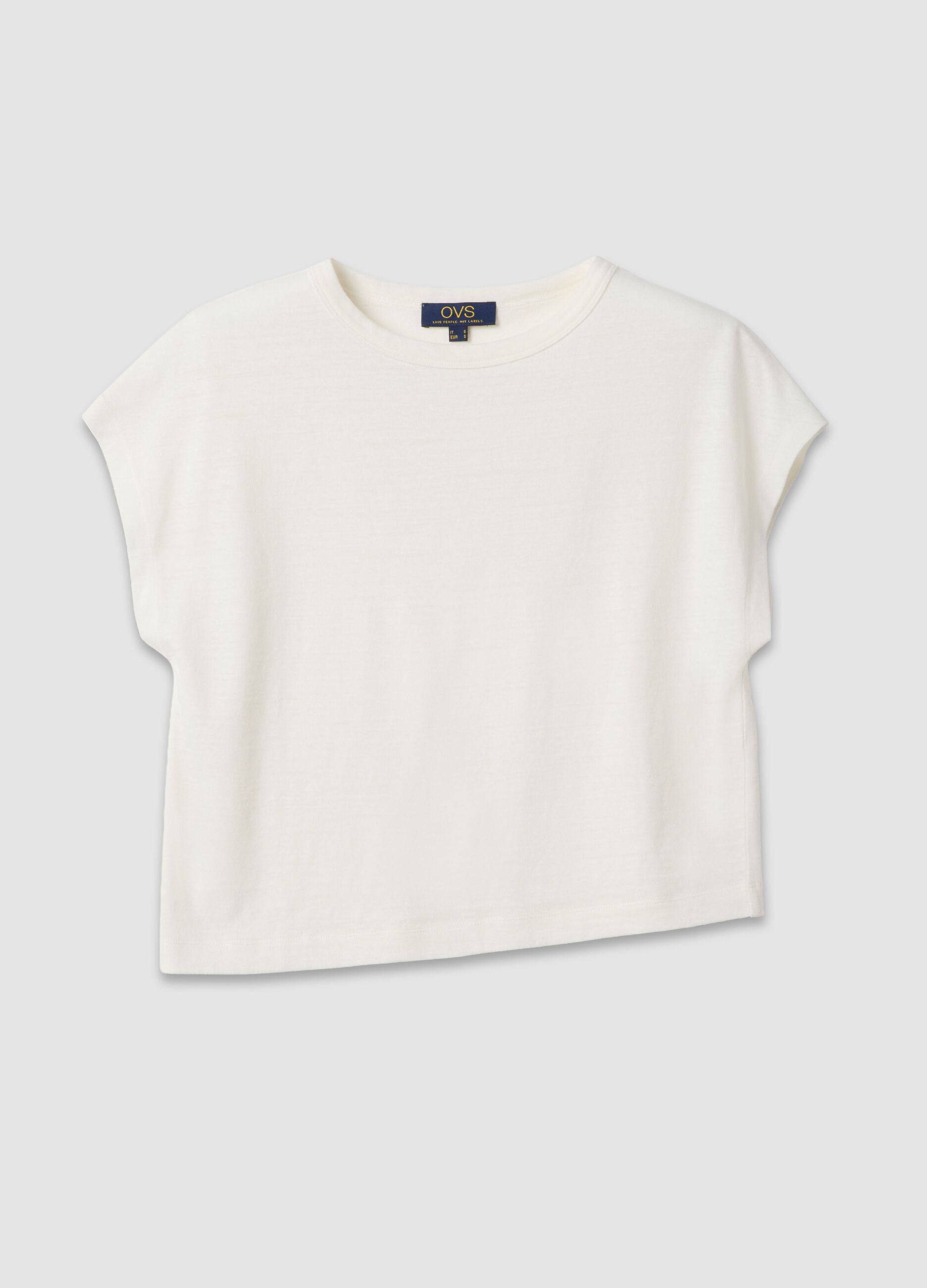 White cotton and linen blend short-sleeve T-shirt, regular fit