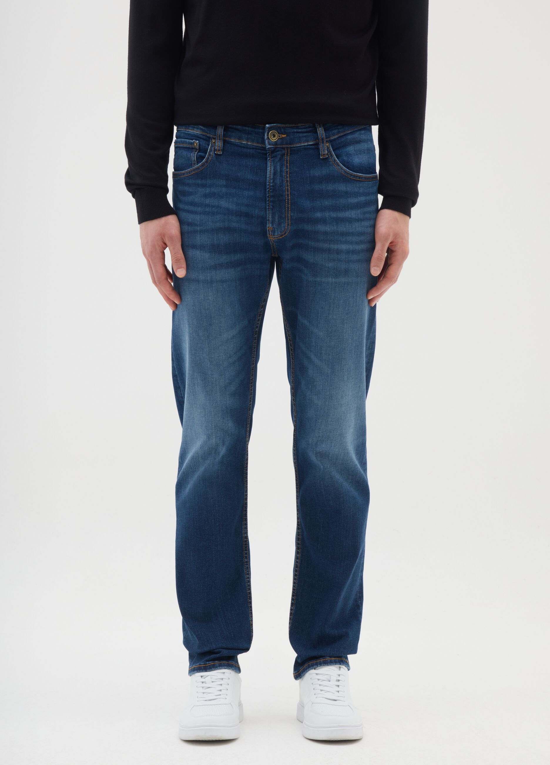 Regular fit blue stretch denim jeans