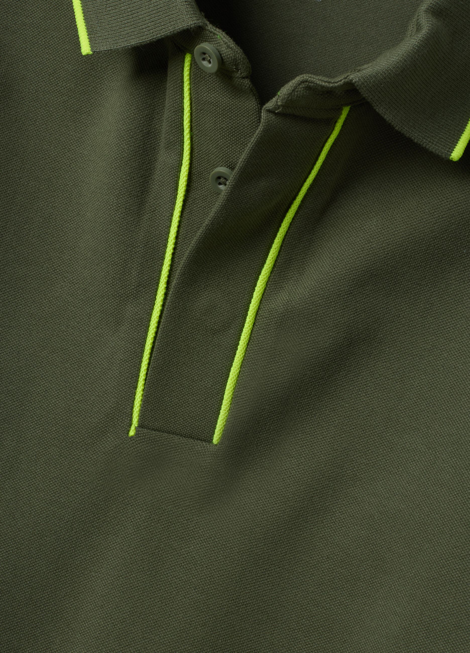 Green stretch cotton polo shirt with classic collar