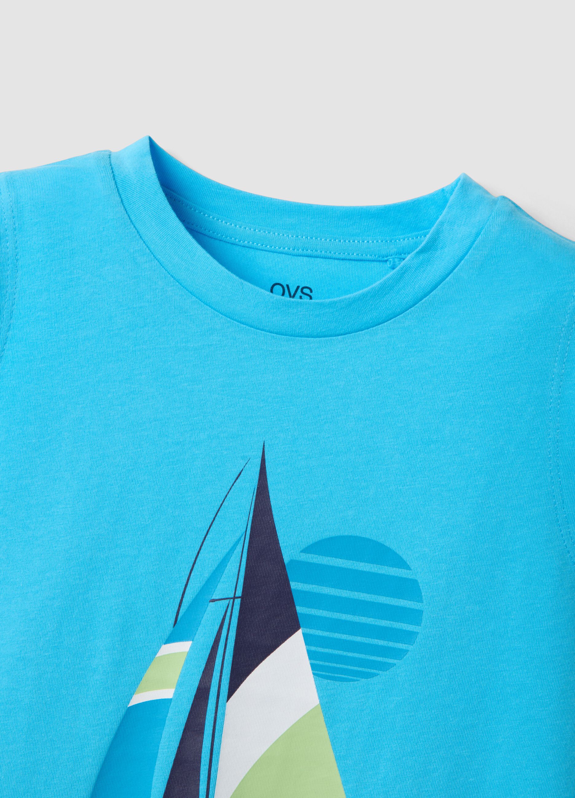 Blue pure cotton boys&rsquo; vest with sailboat print