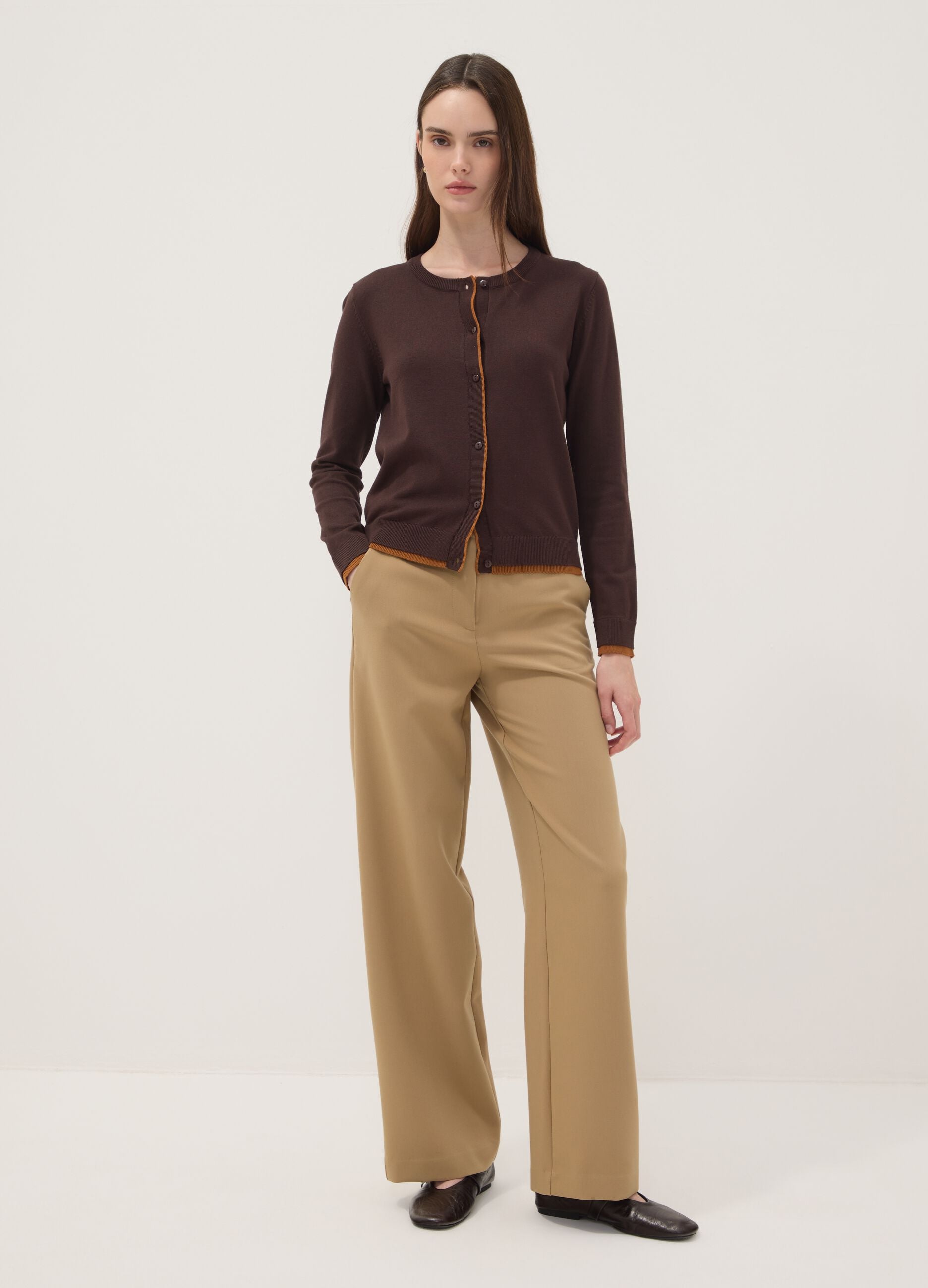 Brown long-sleeved viscose-blend cardigan