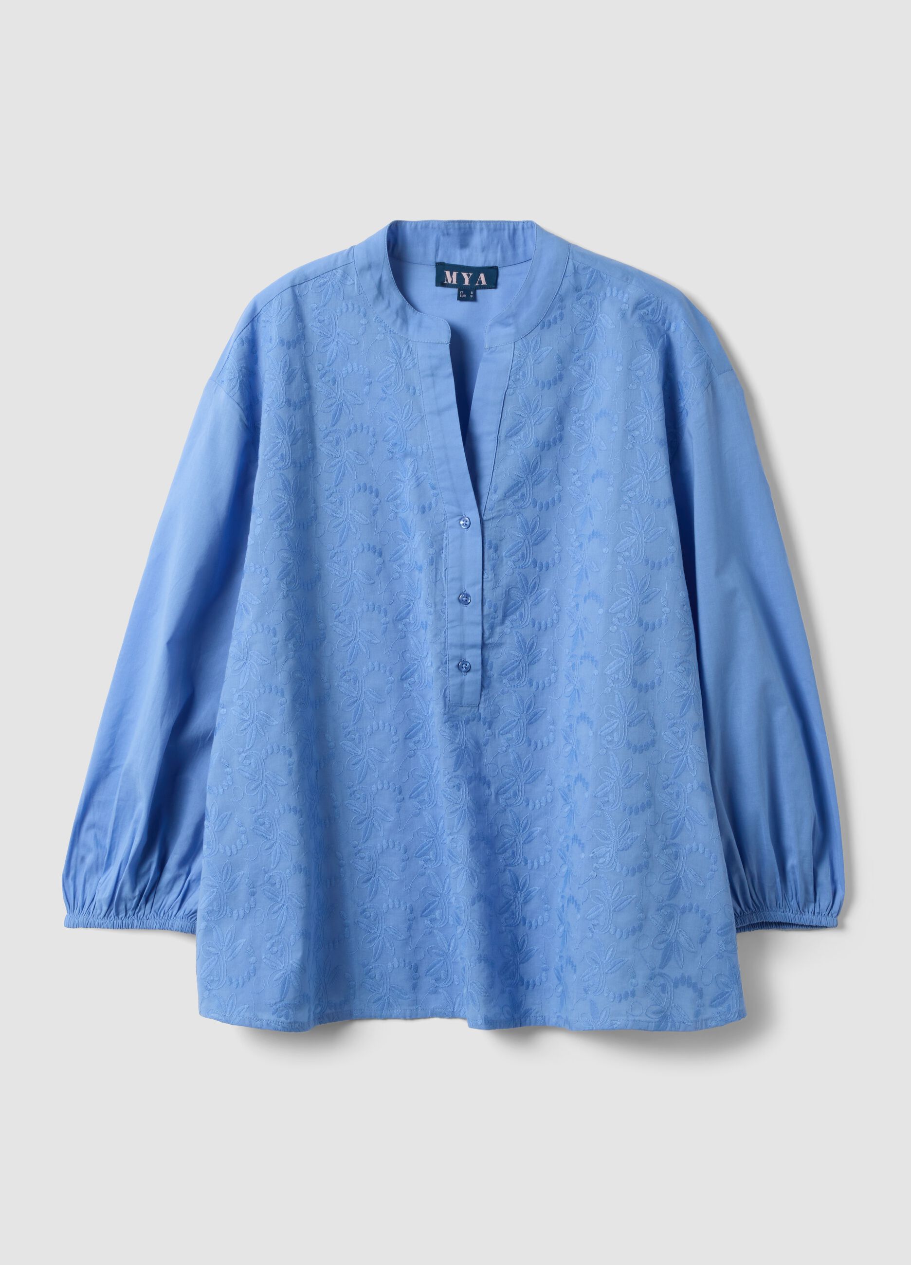 Light blue pure cotton shirt with embroidery