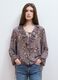 Purple patterned blouse with ruffles and tie neck_2