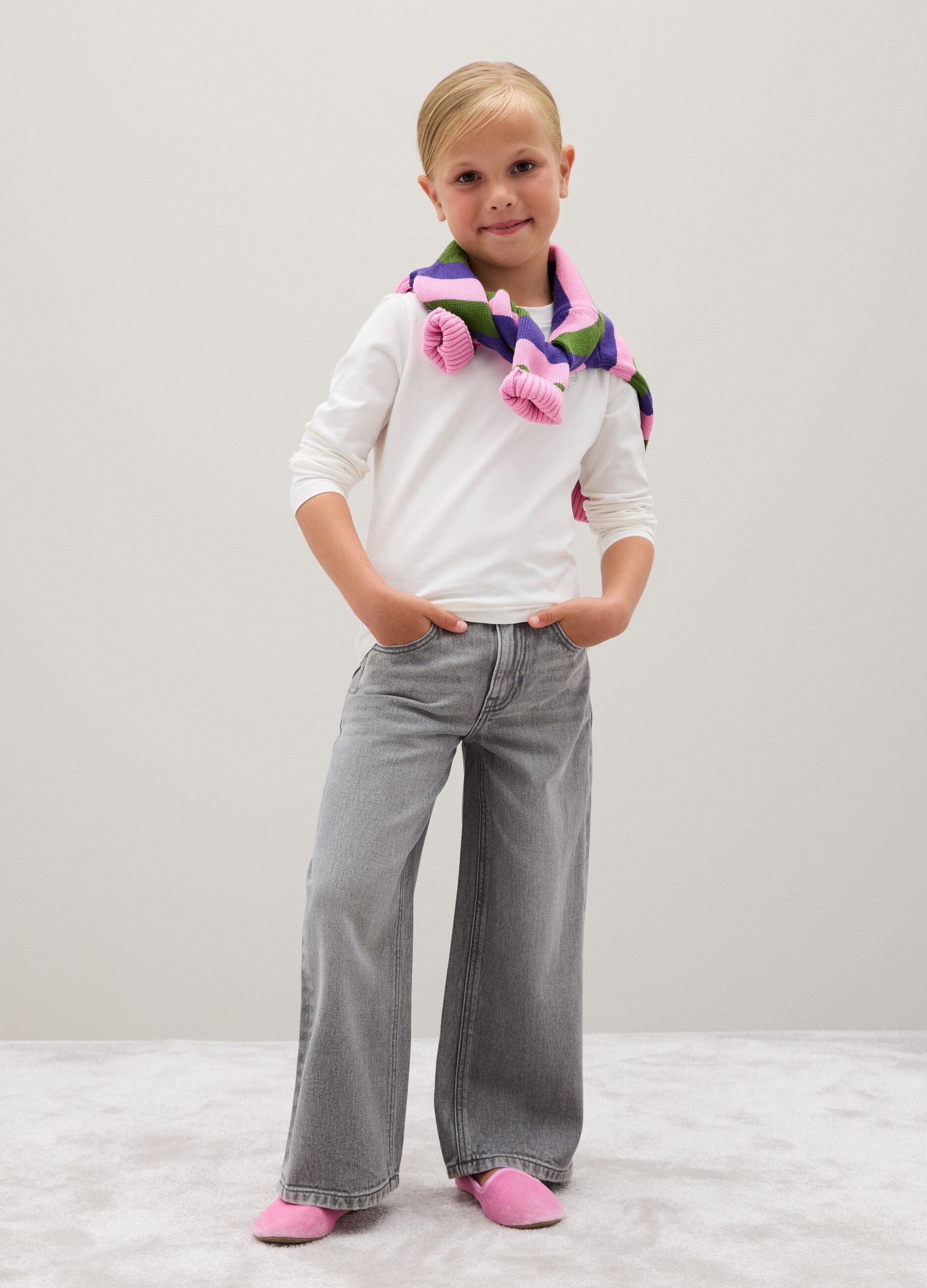 Jeans da bambina in puro cotone grigi