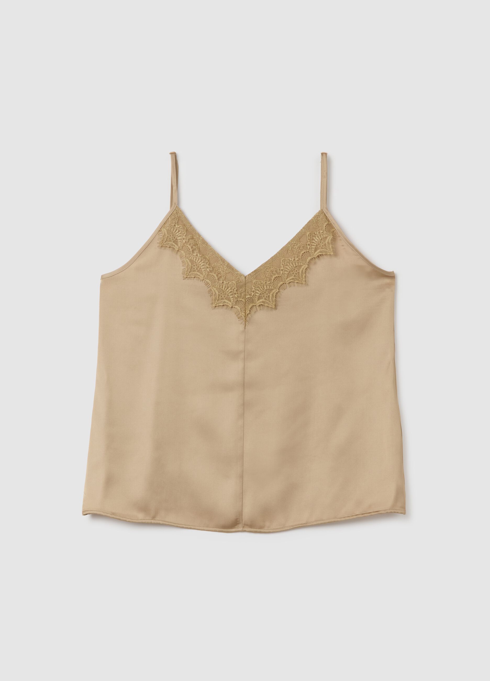 Slim fit beige mix women's top with lace