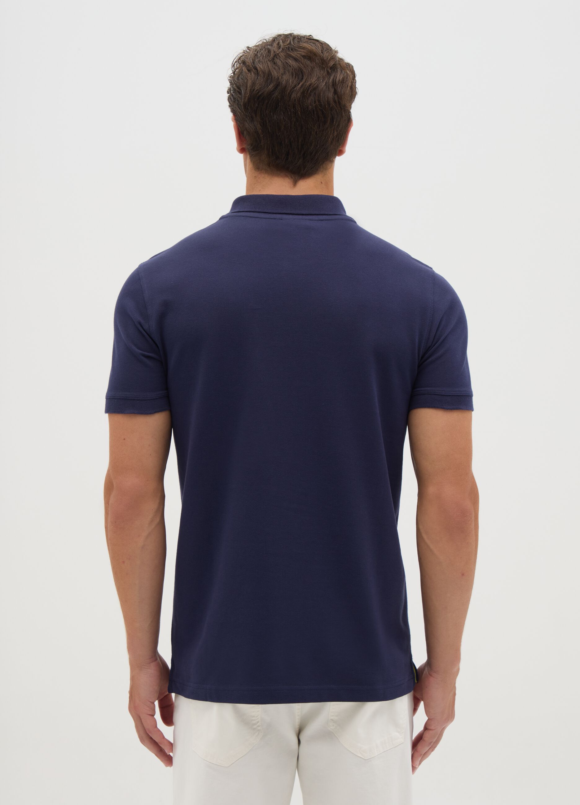 Polo da uomo in puro cotone blu navy
