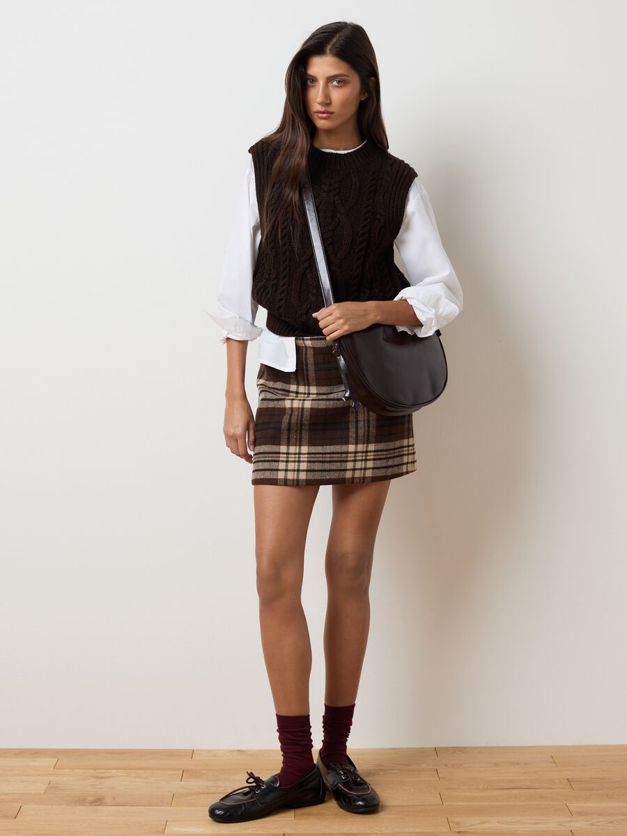 Brown multicolour check mini skirt regular fit_0