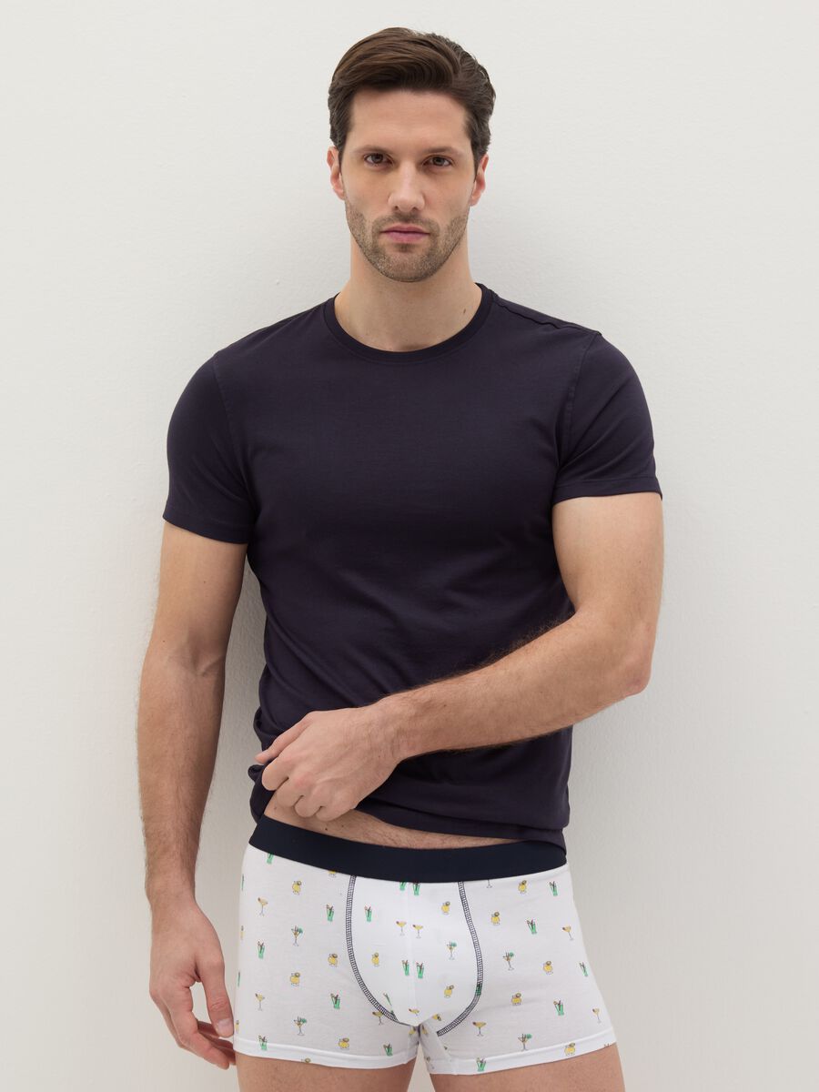 Midi boxer shorts in stretch cotton with pattern._0