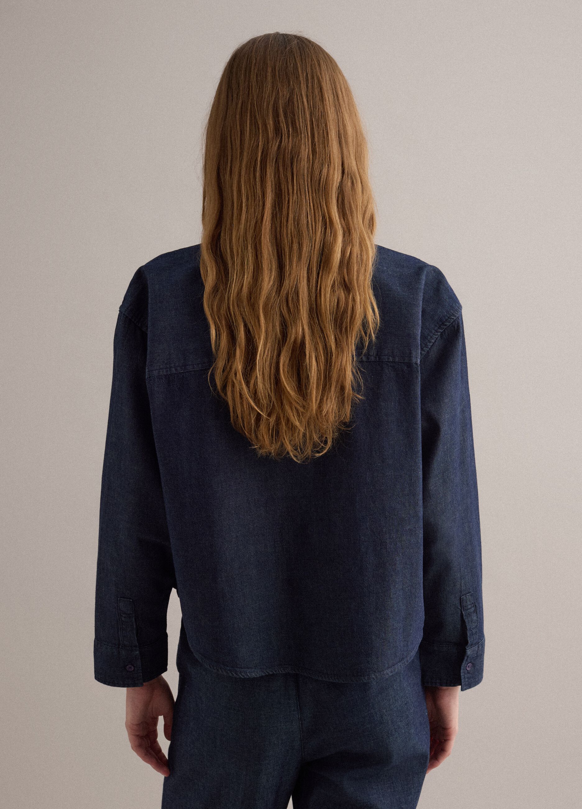 Blue regular-fit denim pure cotton shirt