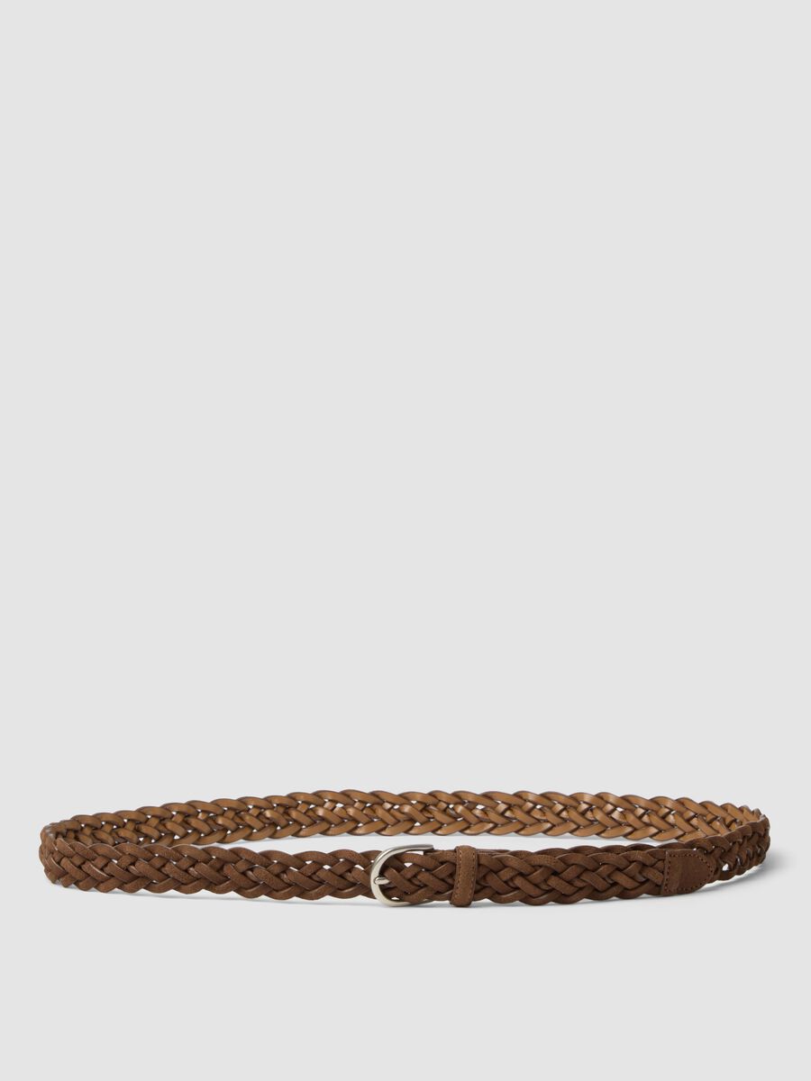 Cintura marrone intrecciata in vera pelle_0