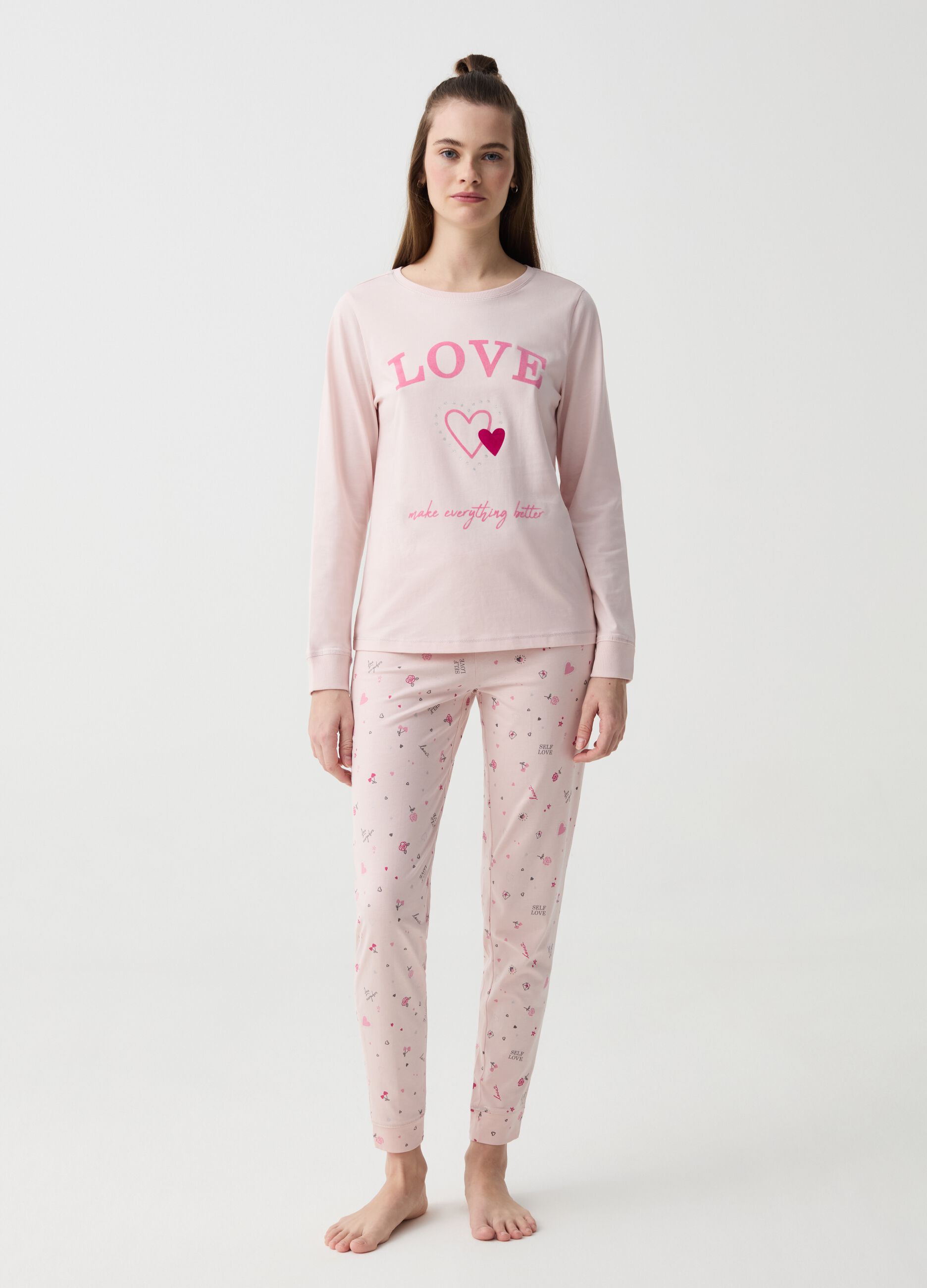 Pigiama in cotone bio con stampa amore