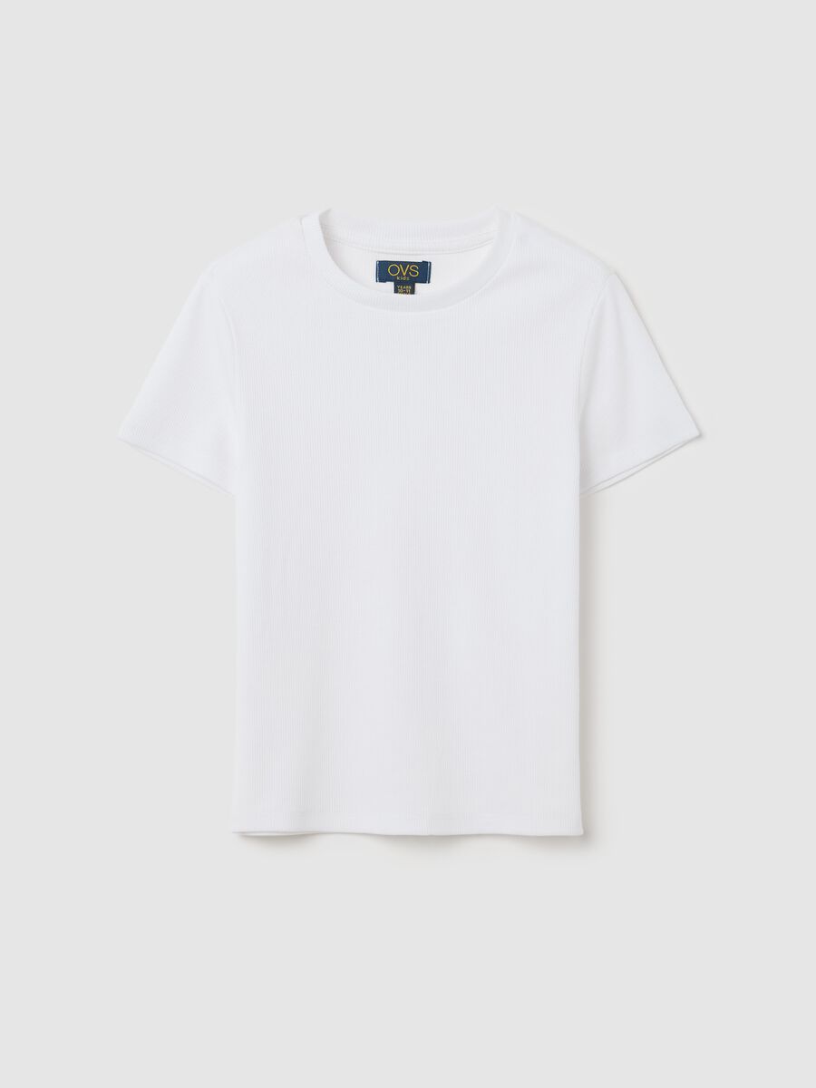 Girls’ white fitted T-shirt in stretch cotton_3