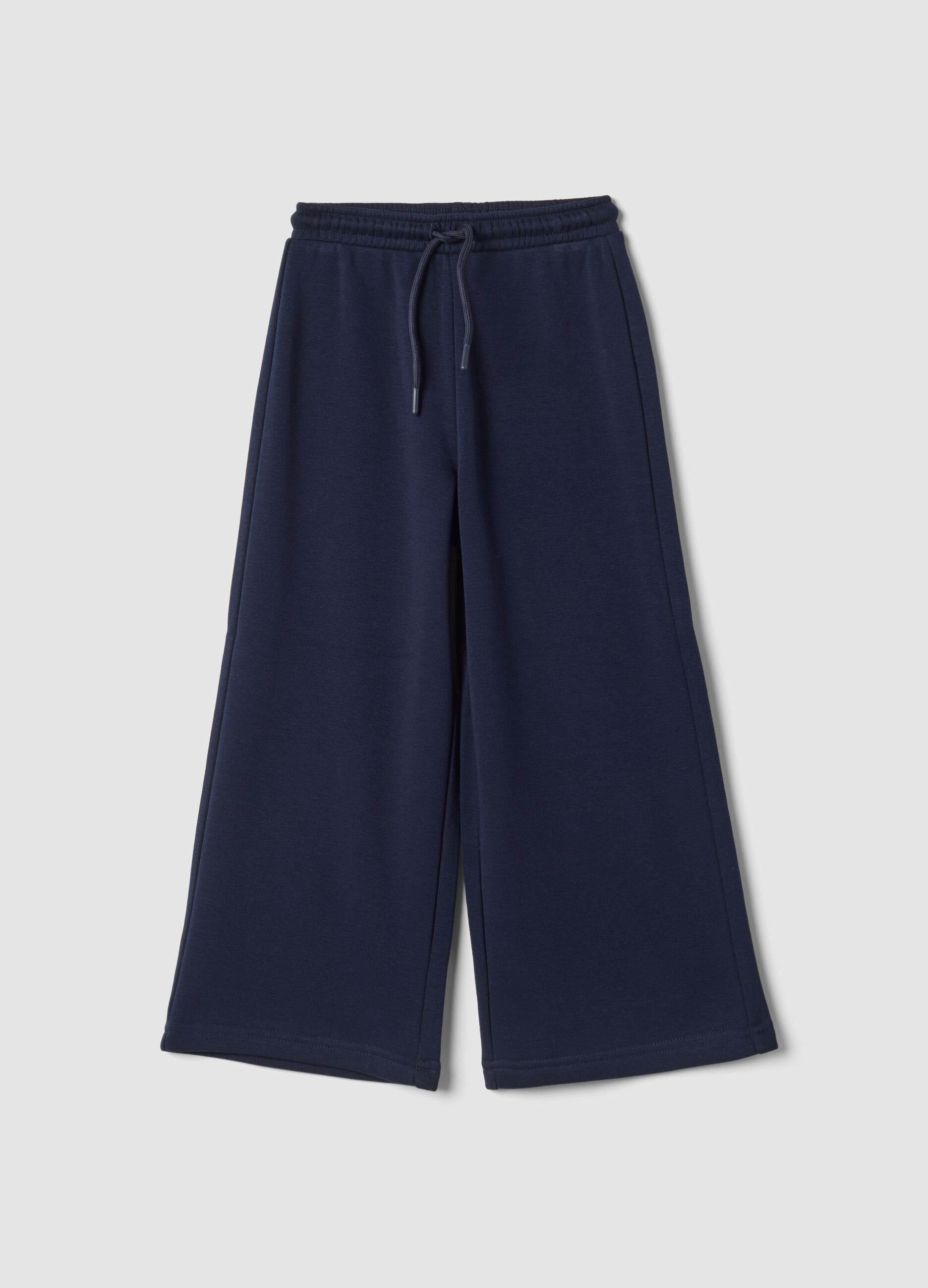 Pantaloni blu wide leg in tessuto fleece elasticizzato