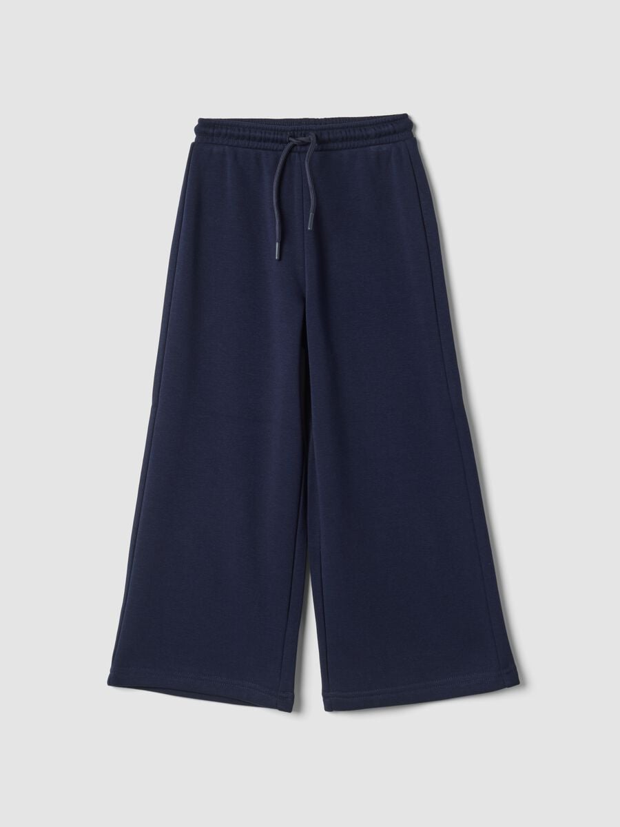 Blue wide-leg trousers in stretchy fleece fabric_0