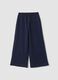 Pantaloni blu wide leg in tessuto fleece elasticizzato_0