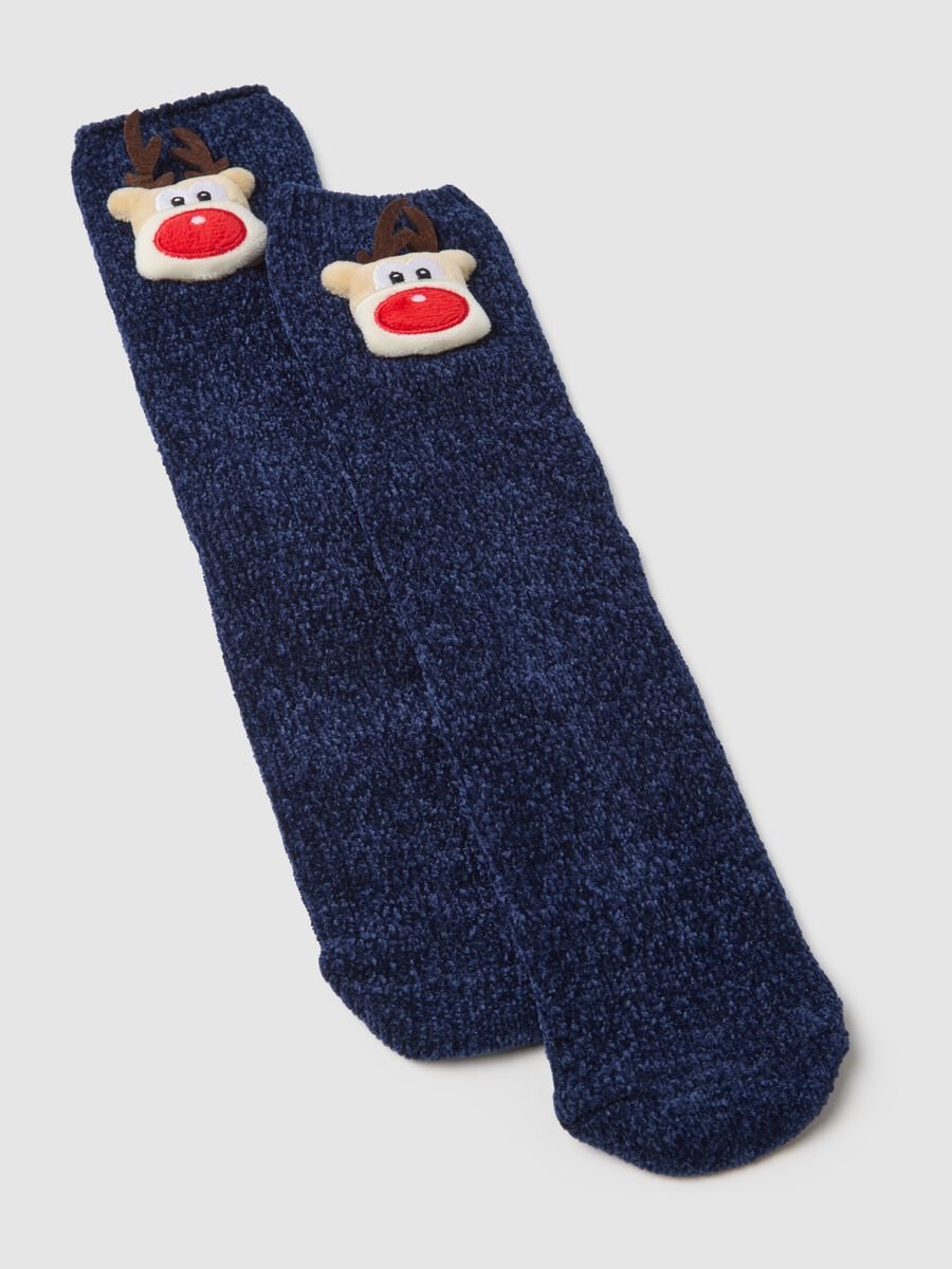 Blue Christmas Socks with Embroidered Design_1