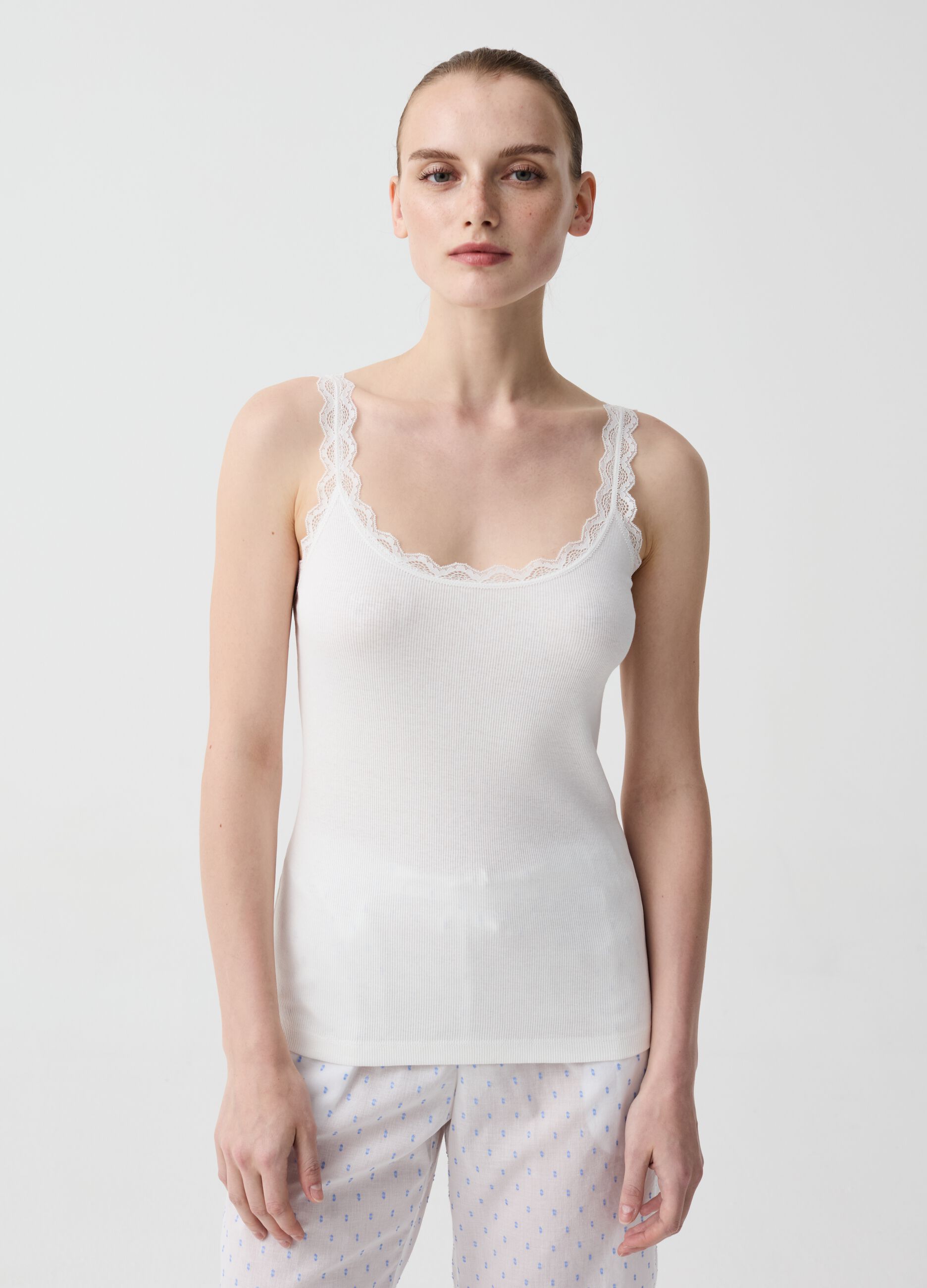 Ovs Canotta in cotone bio con pizzo