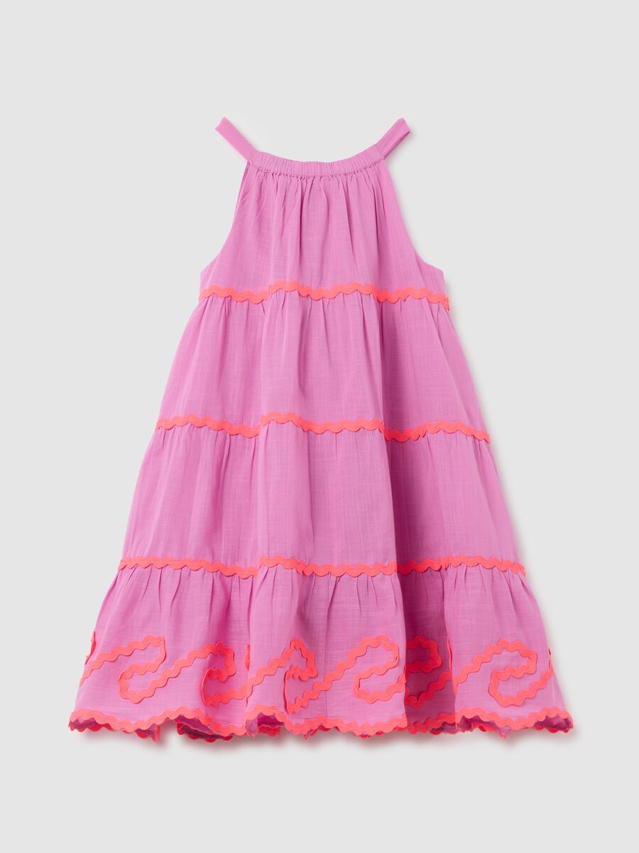 Multicolour cotton baby dress with regular fit and layered ruffles_0