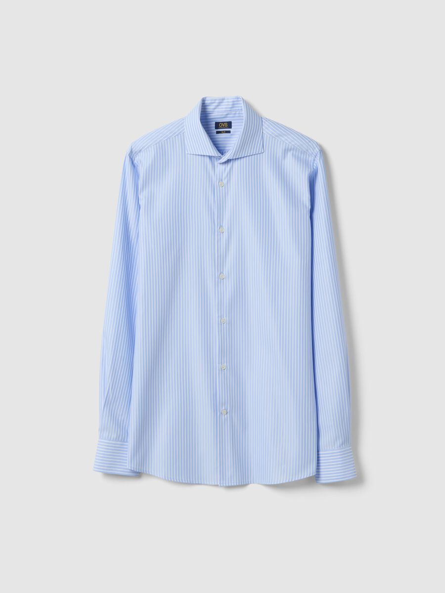 Multicolour striped slim fit shirt with French collar_0