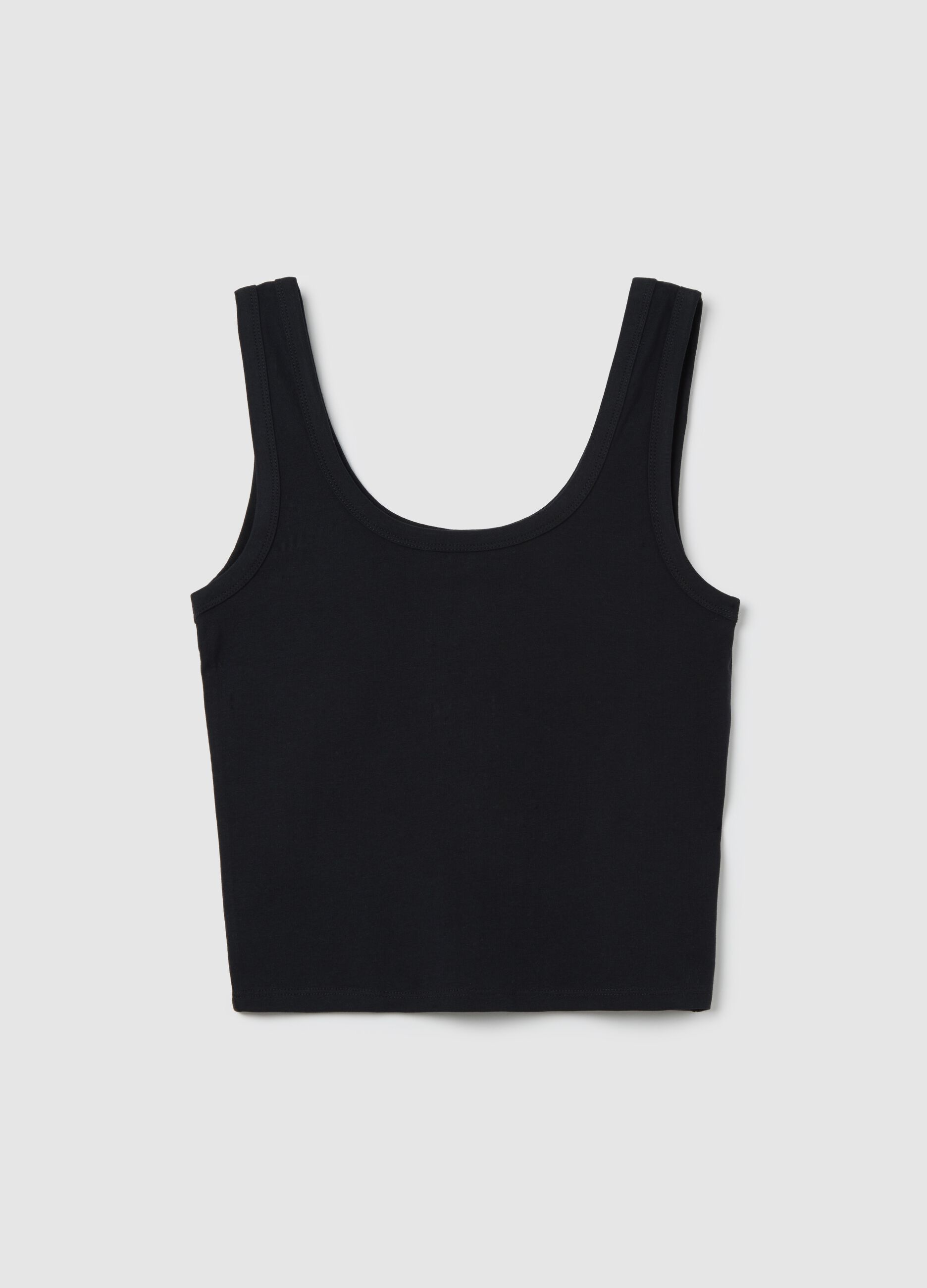 Black tank top in stretch cotton