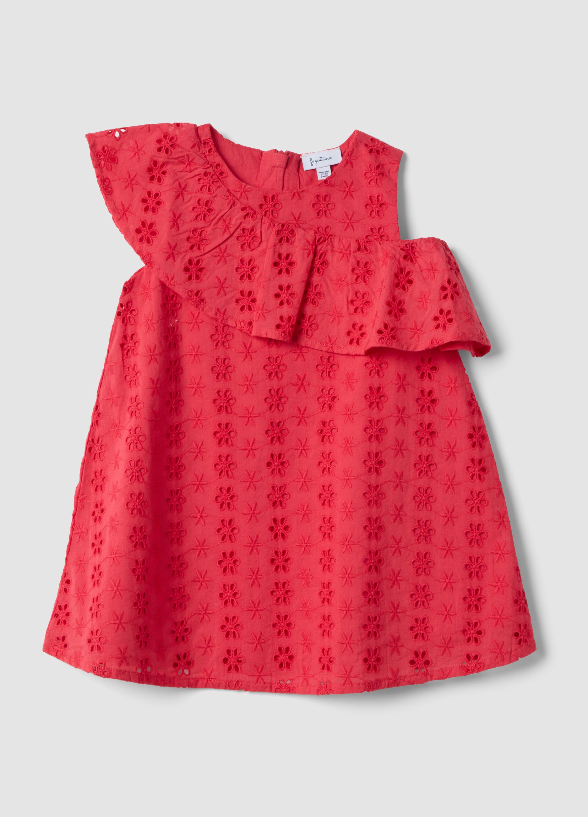 Girls' Relaxed Fit Red Cotton Dress with Embroidery