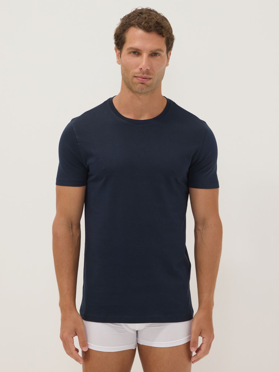 Blue regular-fit Supima cotton crew-neck T-shirt_0