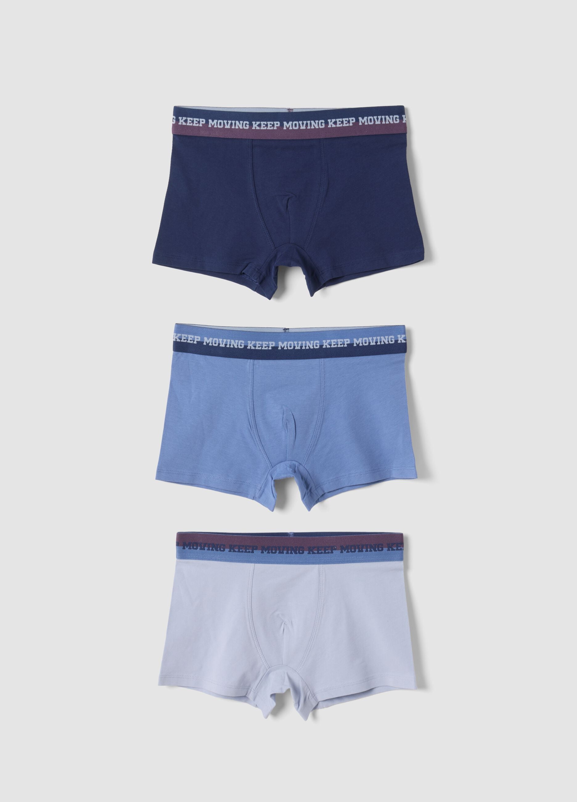 3-pack of navy, light blue and ice white stretch organic cotton boxers