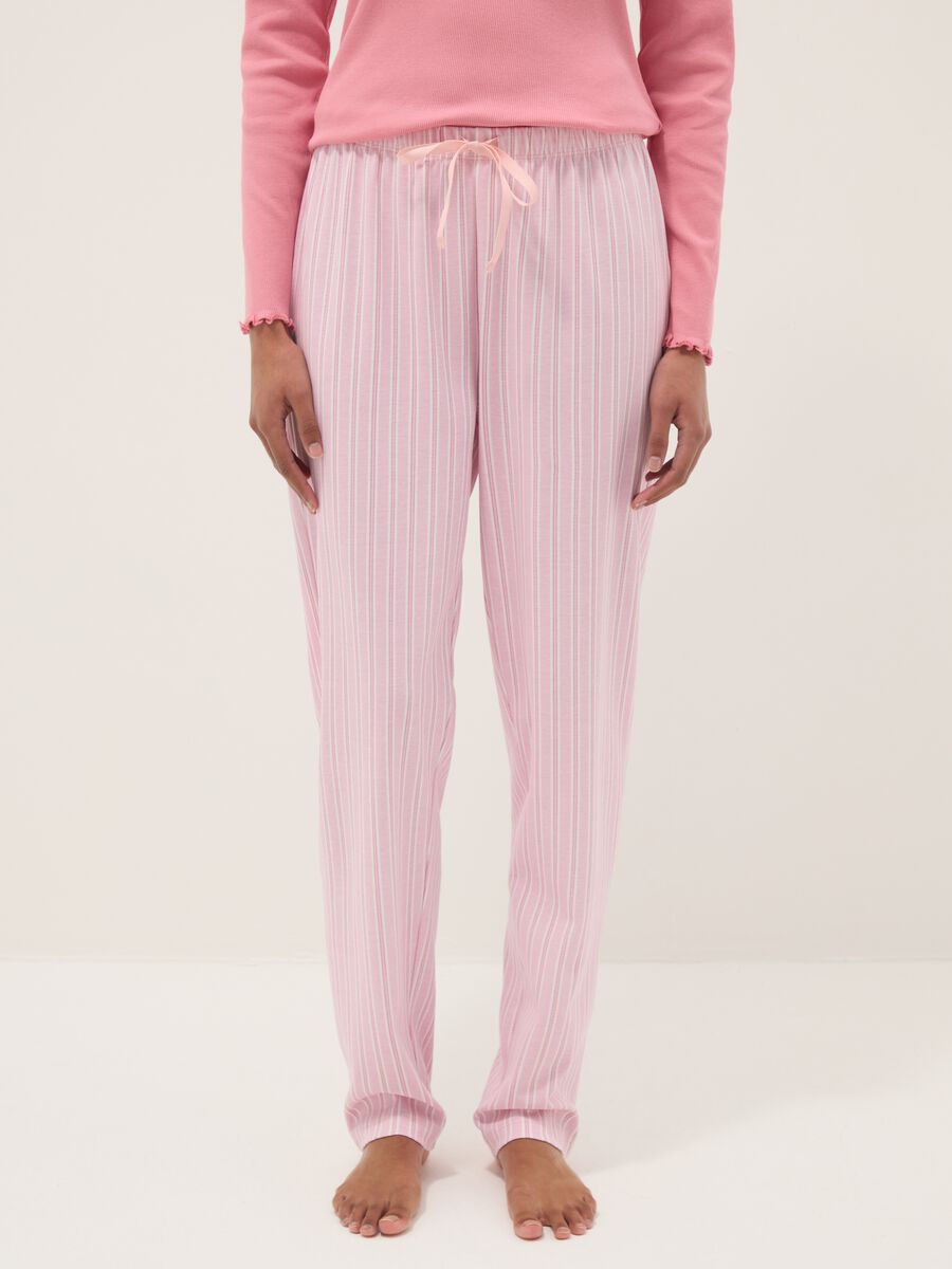 Regular fit pink striped pure cotton pyjama trousers_1