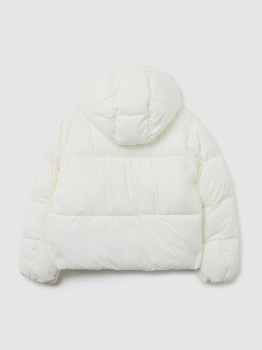 White Iconic Puffer Girls' Jacket with Hood_1