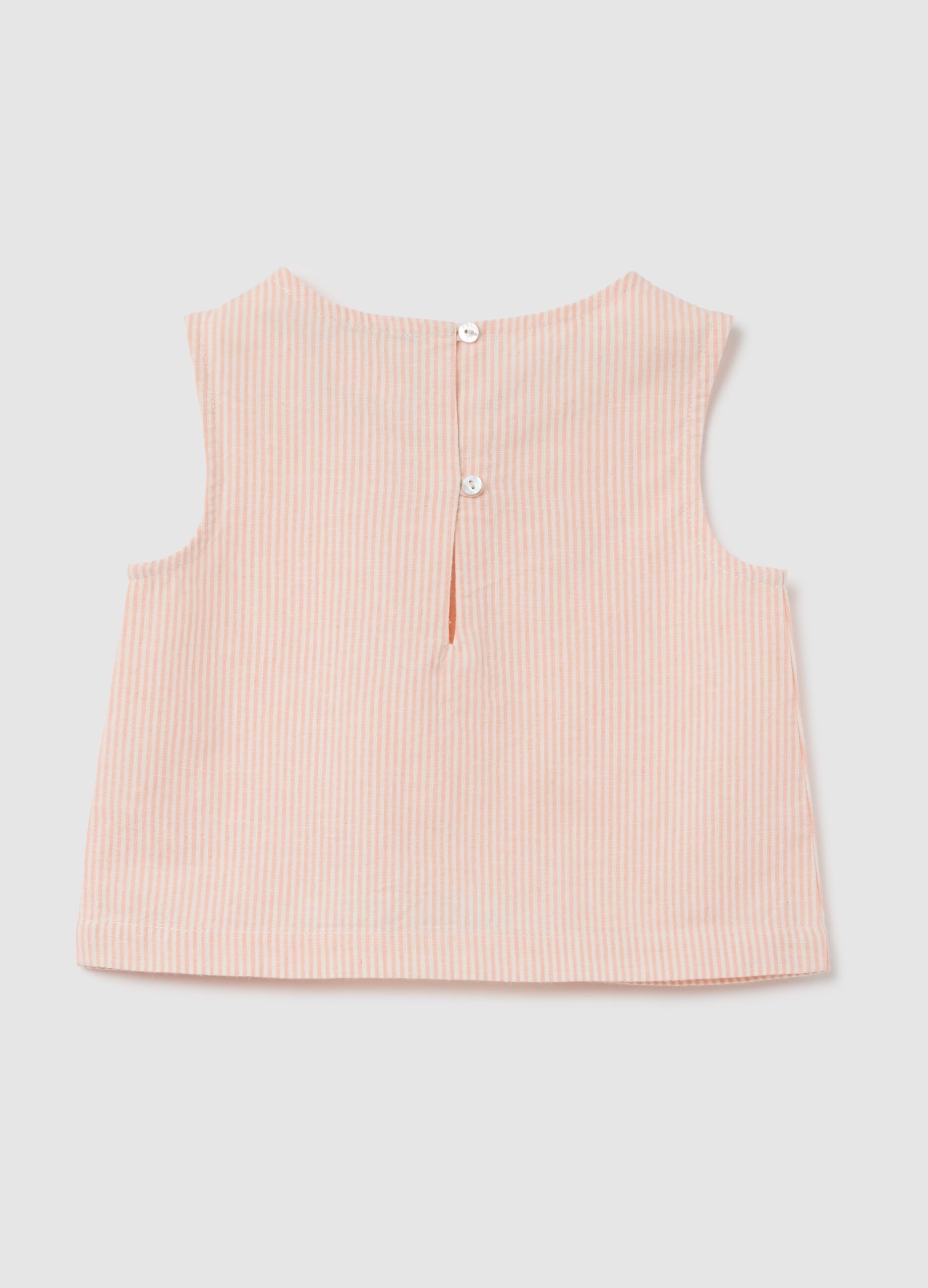 Sleeveless pink striped blouse in cotton and linen