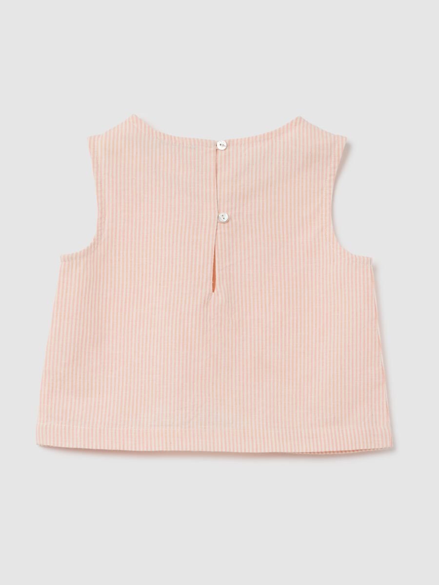 Sleeveless pink striped blouse in cotton and linen_1