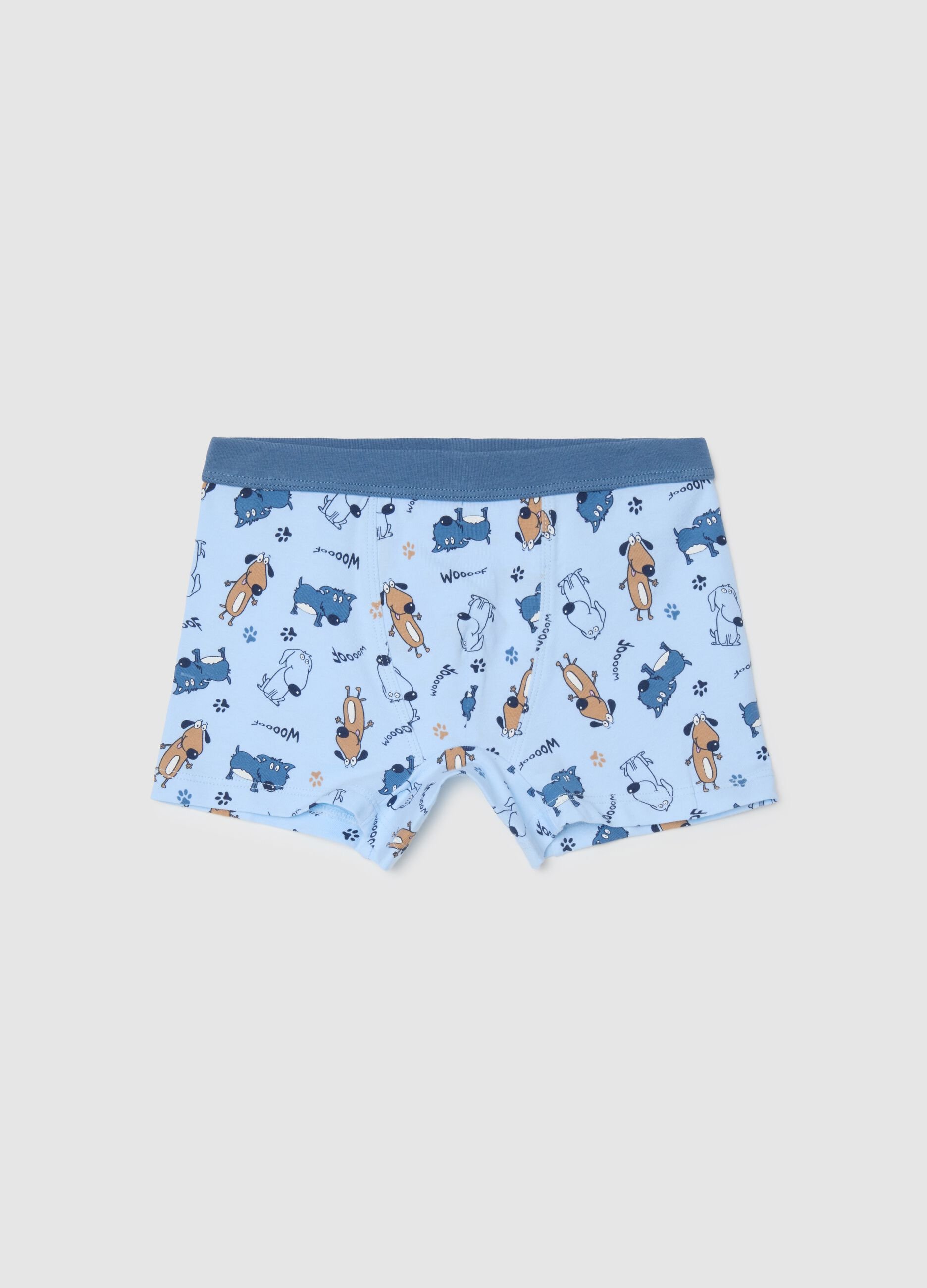 Children's blue stretch cotton boxers with print