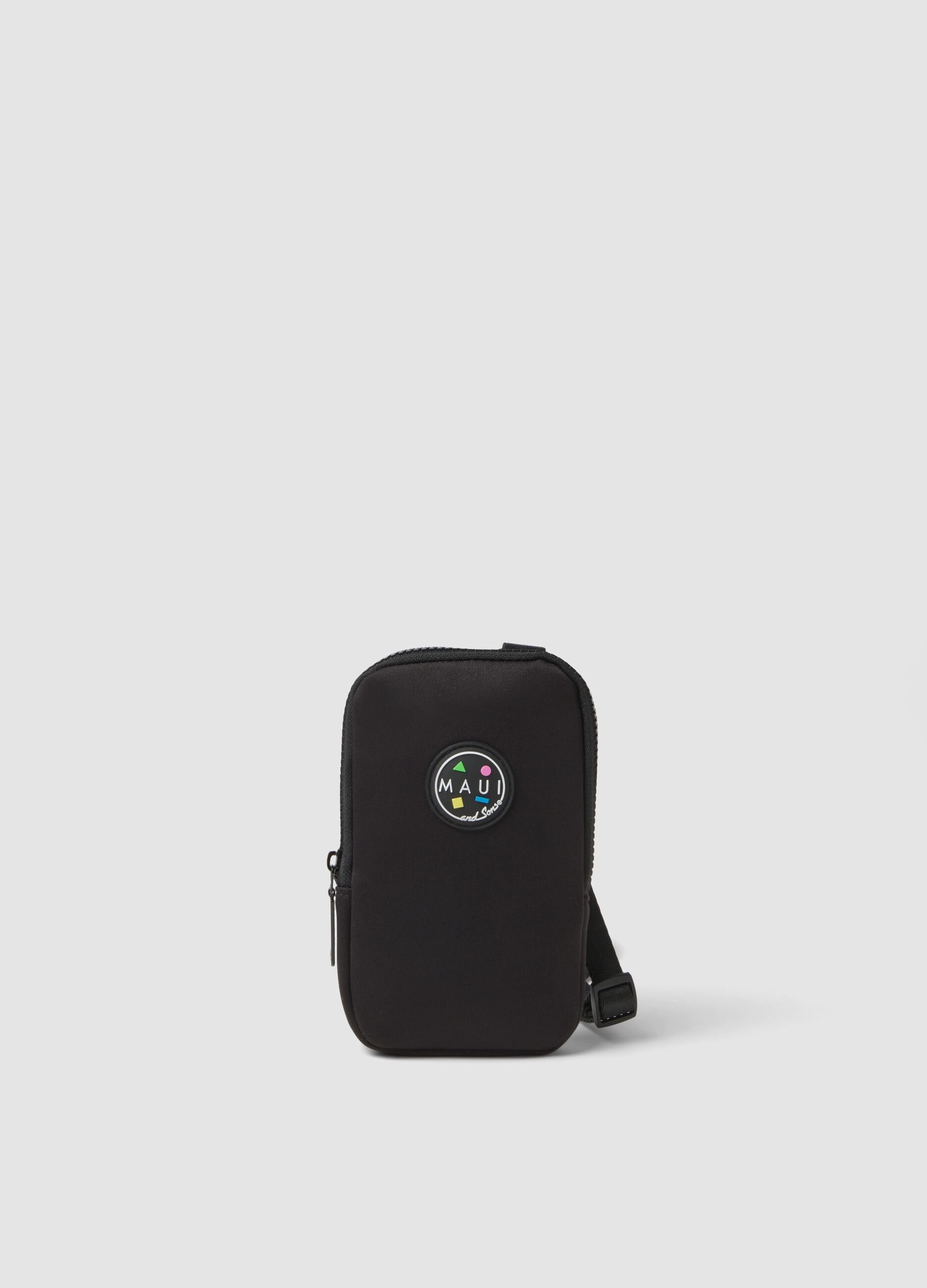 Black phone pouch with zip and adjustable shoulder strap