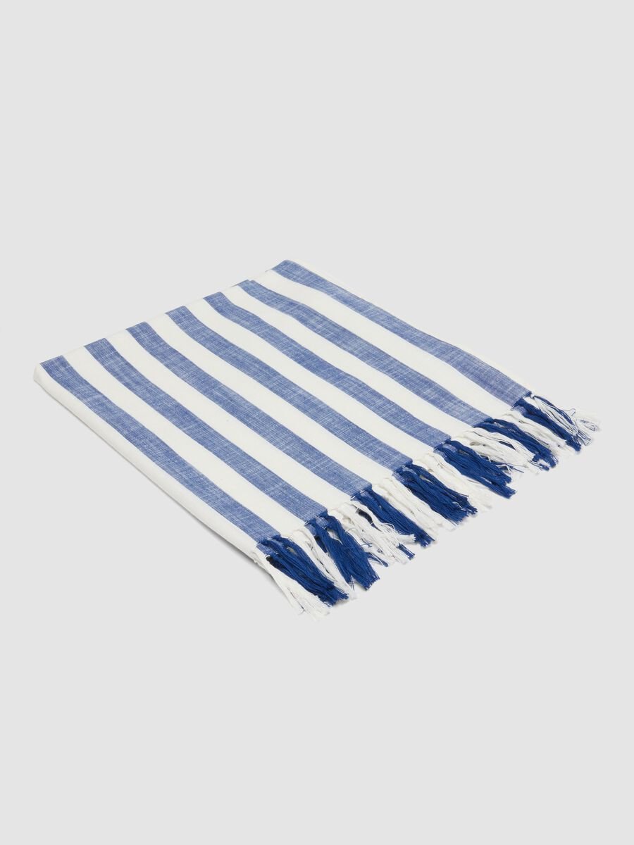Blue and White Striped Pure Cotton Beach Towel_0
