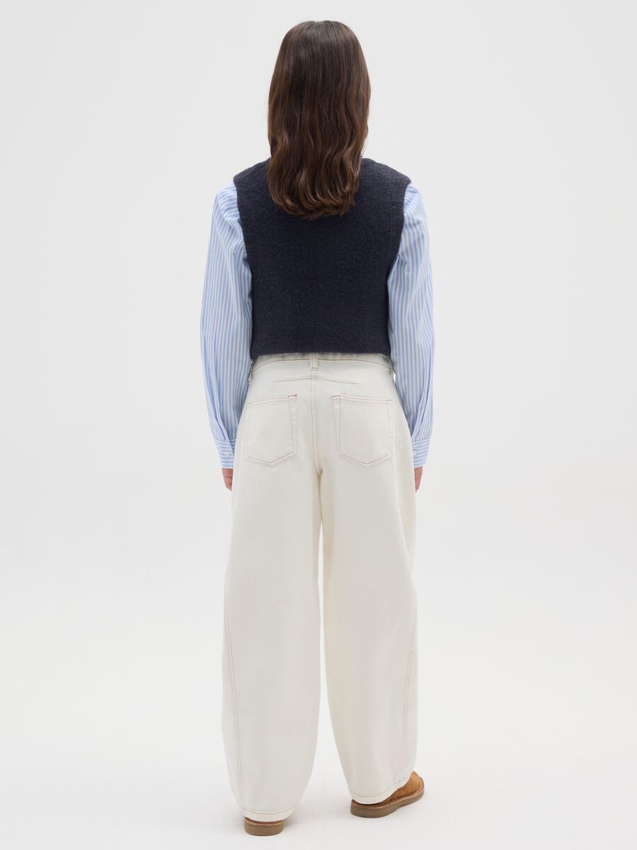 Girls' White Baggy Trousers in Pure Cotton_1