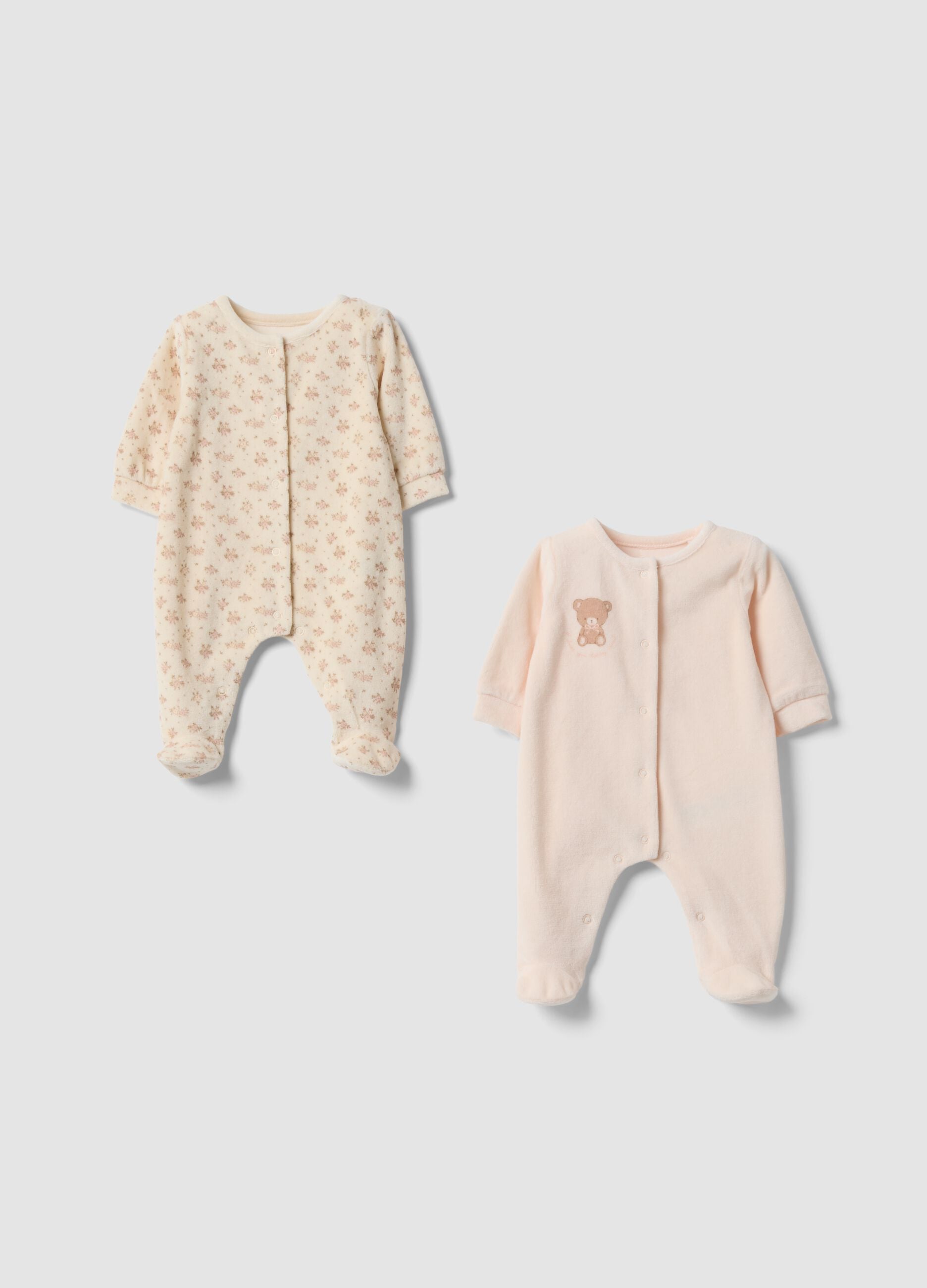 2-pack of pink cotton-blend baby girl sleepsuits with feet and print
